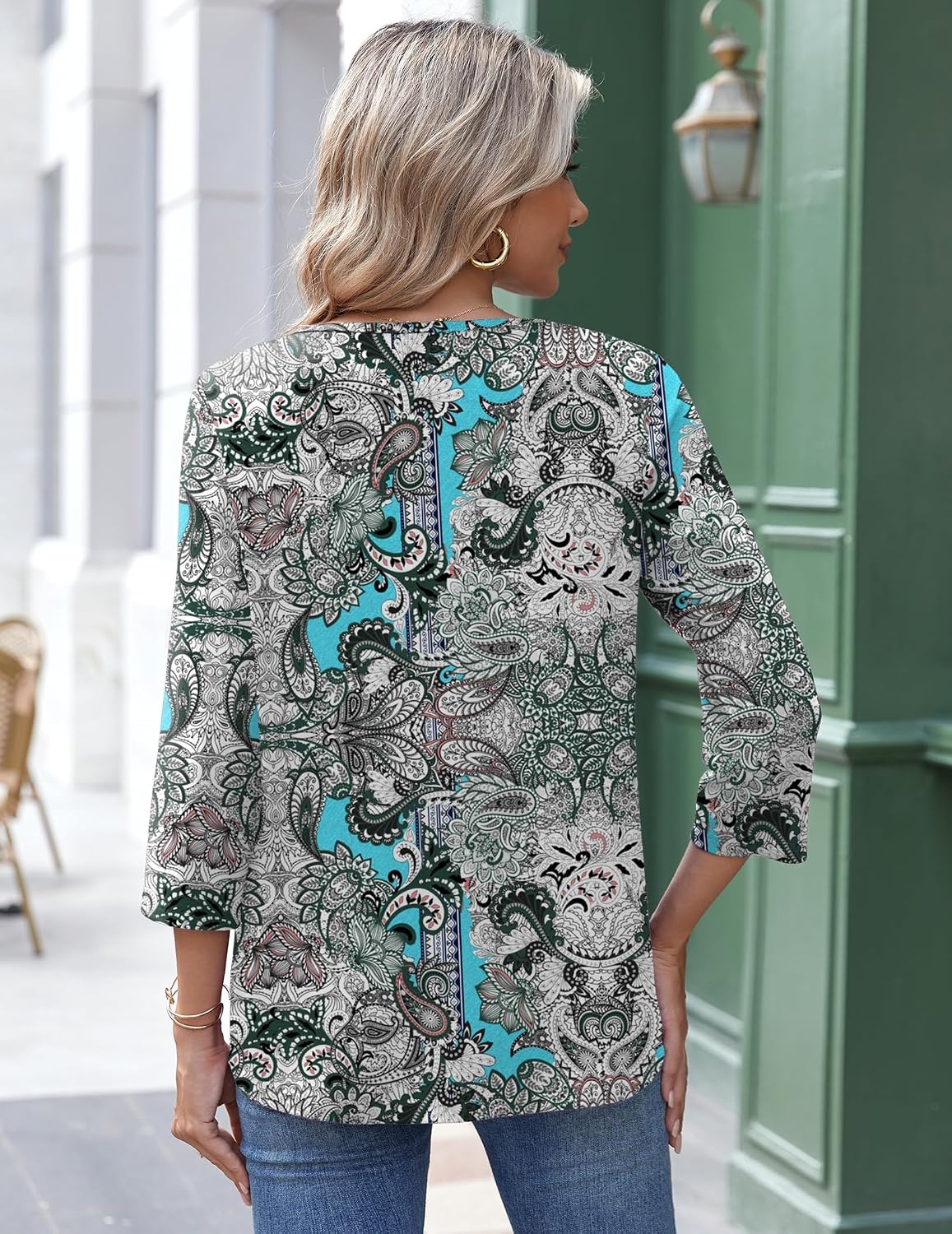 image:imageZeagoo 34 Length Sleeve Womens Tops Round Neck Casual Summer Tunic Tops Basic Tees Blouses Dressy TShirts Pleated ShirtsMz906