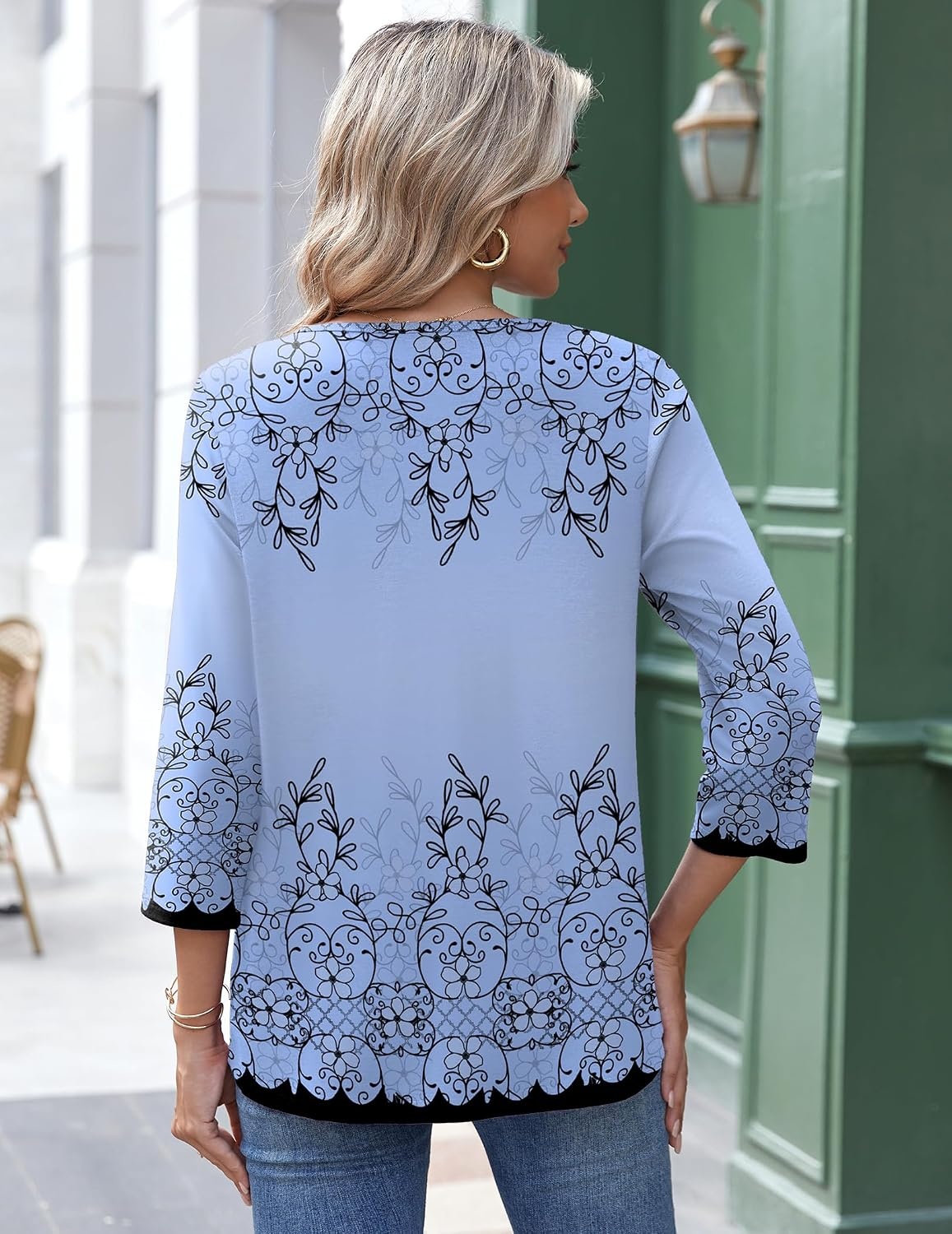 image:imageZeagoo 34 Length Sleeve Womens Tops Round Neck Casual Summer Tunic Tops Basic Tees Blouses Dressy TShirts Pleated ShirtsSf166