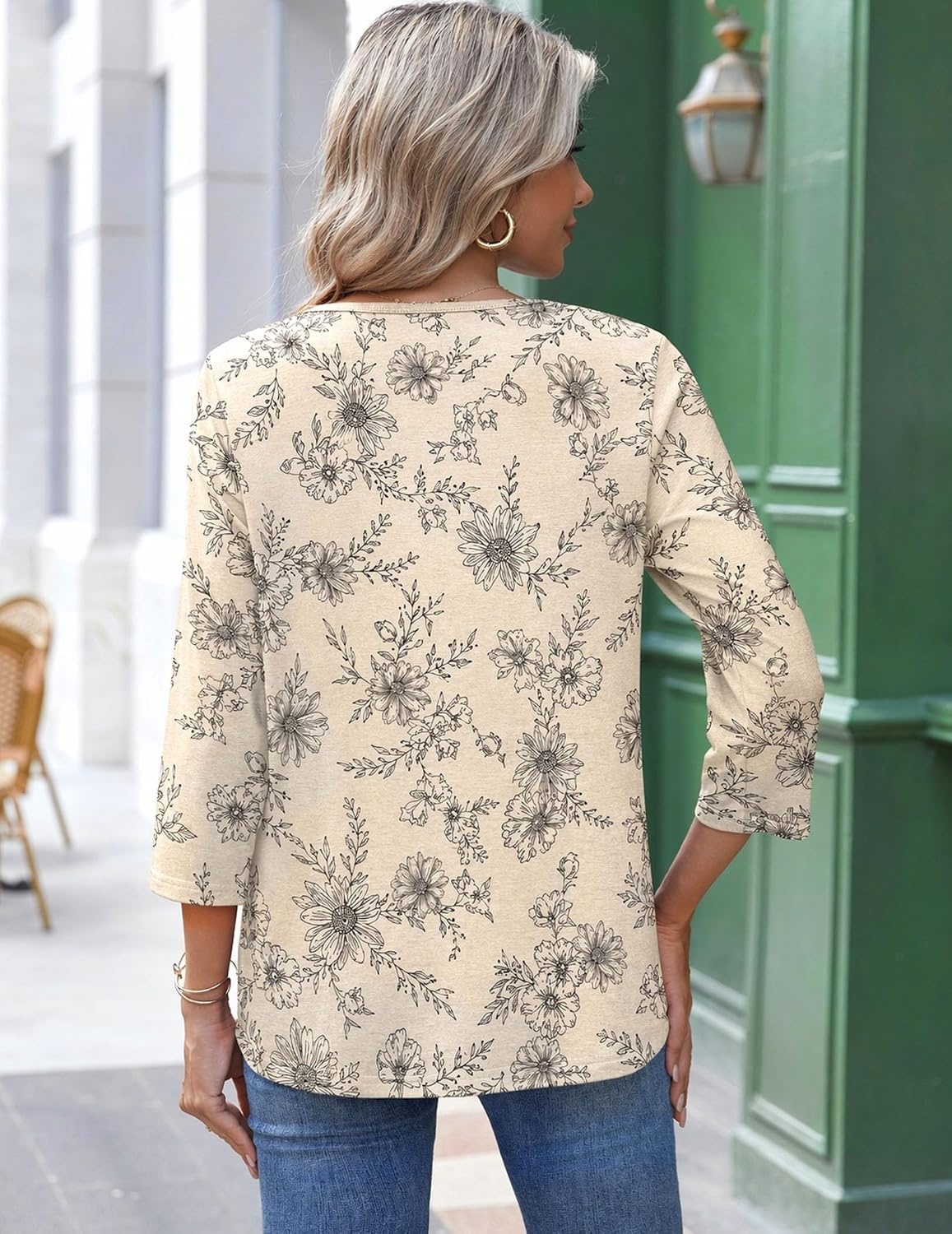 image:imageZeagoo 34 Length Sleeve Womens Tops Round Neck Casual Summer Tunic Tops Basic Tees Blouses Dressy TShirts Pleated ShirtsSp31
