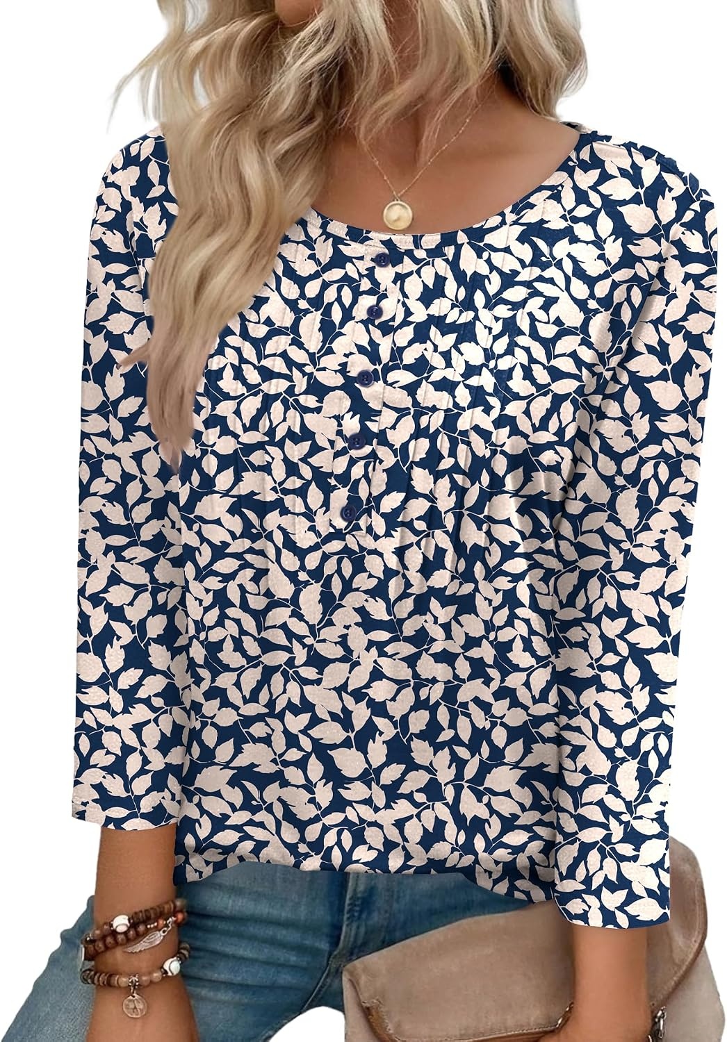 image:imageZeagoo 34 Length Sleeve Womens Tops Round Neck Casual Summer Tunic Tops Basic Tees Blouses Dressy TShirts Pleated ShirtsSp64