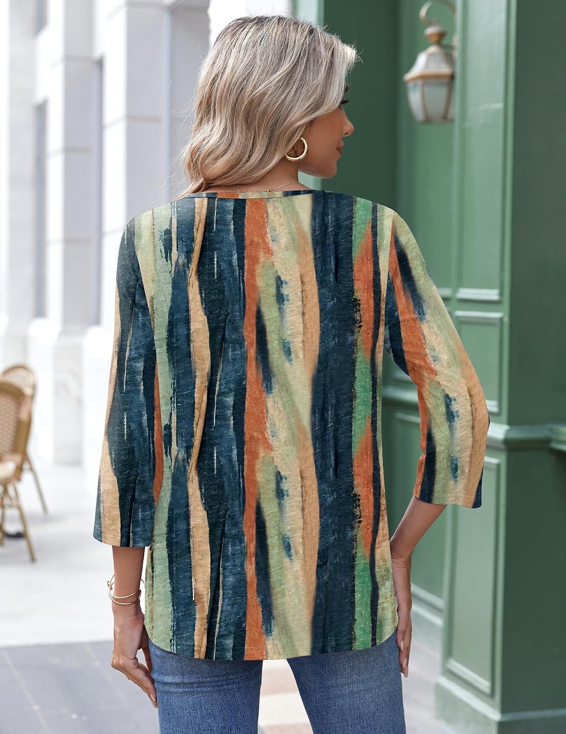 image:imageZeagoo 34 Length Sleeve Womens Tops Round Neck Casual Summer Tunic Tops Basic Tees Blouses Dressy TShirts Pleated ShirtsTie Dye