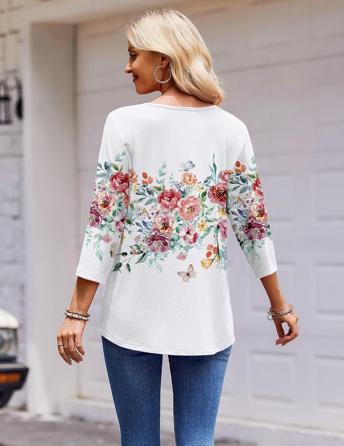 image:imageZeagoo 34 Length Sleeve Womens Tops Round Neck Casual Summer Tunic Tops Basic Tees Blouses Dressy TShirts Pleated ShirtsWhite