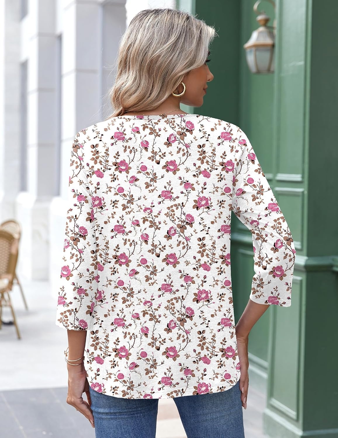 image:imageZeagoo 34 Length Sleeve Womens Tops Round Neck Casual Summer Tunic Tops Basic Tees Blouses Dressy TShirts Pleated ShirtsWhite Pink