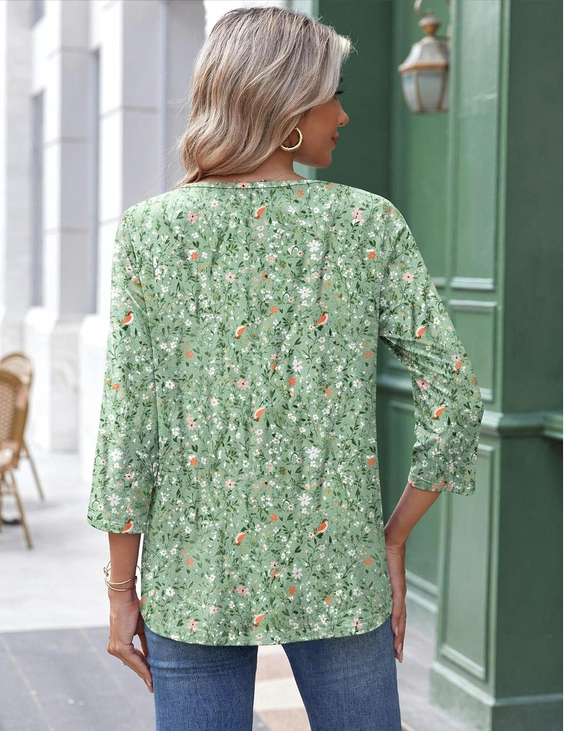 image:imageZeagoo 34 Length Sleeve Womens Tops Round Neck Casual Summer Tunic Tops Basic Tees Blouses Dressy TShirts Pleated ShirtsXh534