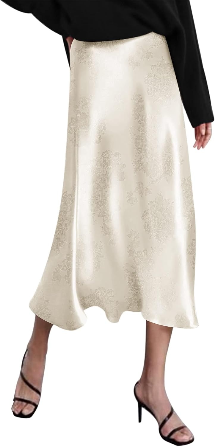 image:imageZeagoo Skirts for Women High Waist Skirt Elegant Midi Skirt SatinNewpastel Peach