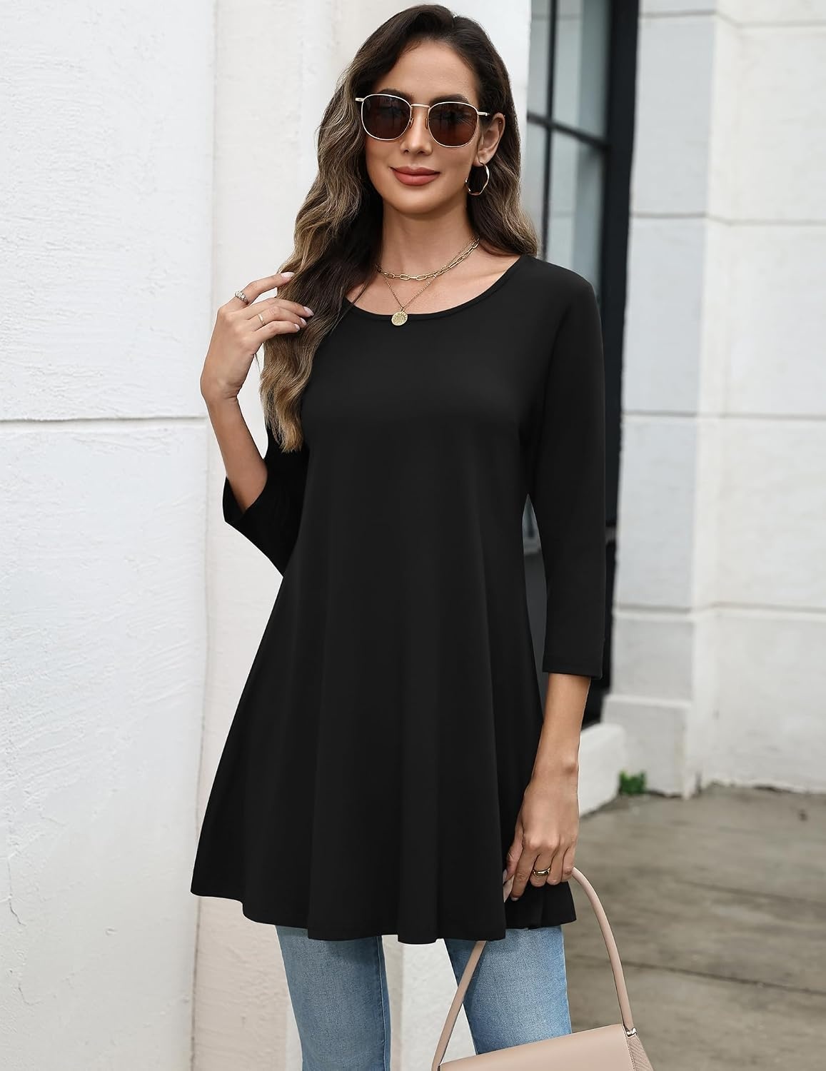 image:imageZeagoo Women Tops 34 Sleeve Dressy Casual Plus Size Tunics Loose BlousesBlack