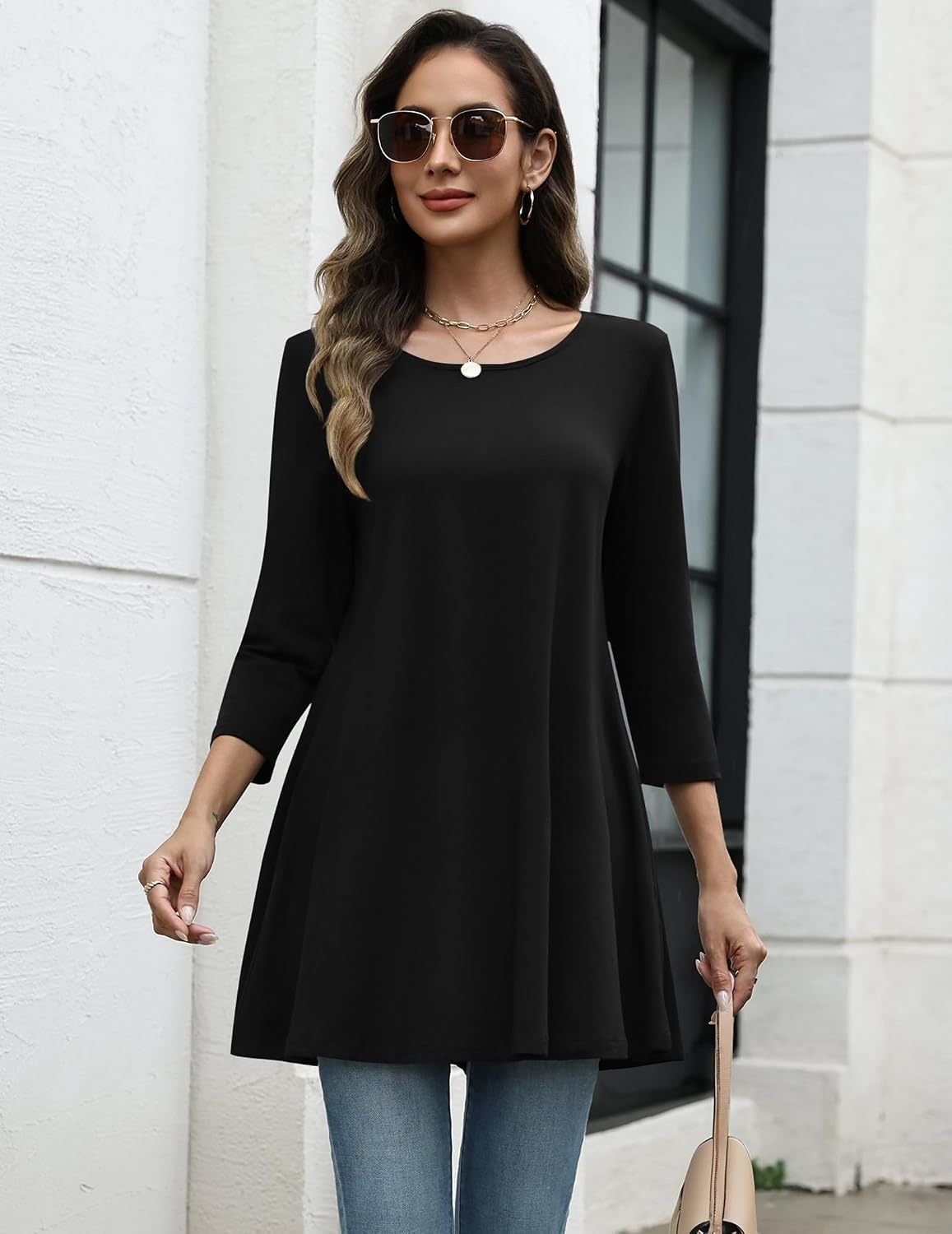 image:imageZeagoo Women Tops 34 Sleeve Dressy Casual Plus Size Tunics Loose BlousesBlack