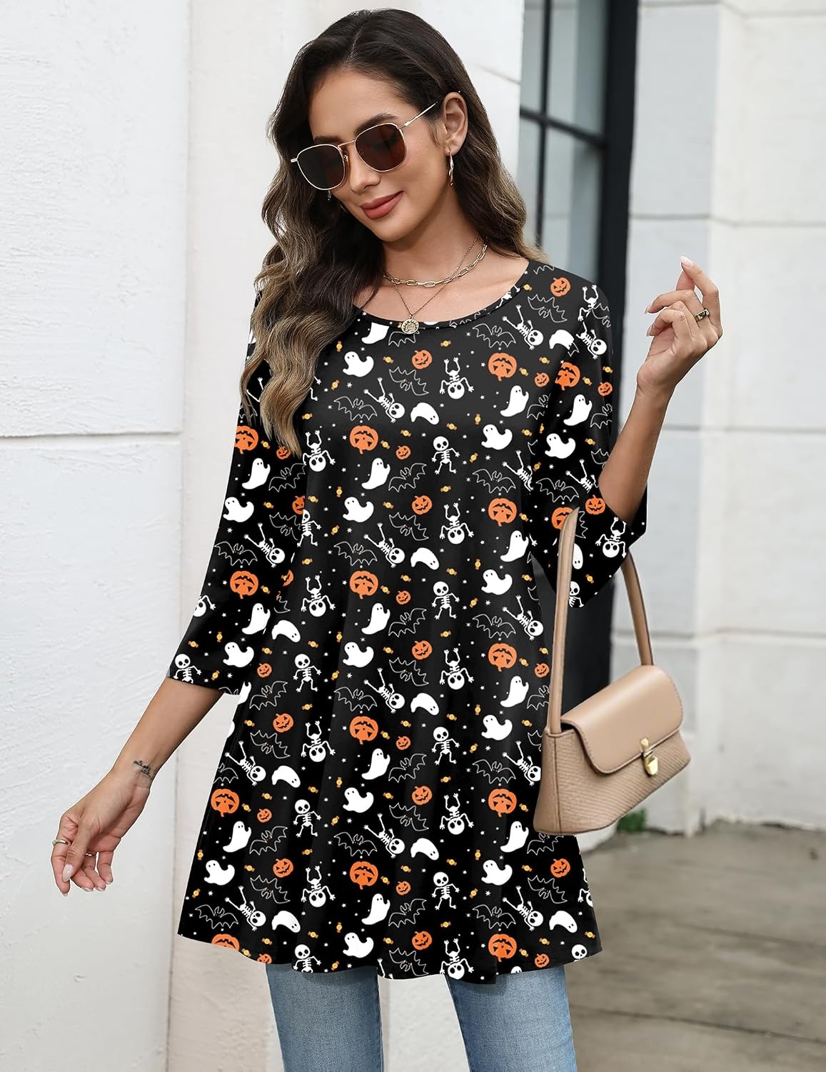 image:imageZeagoo Women Tops 34 Sleeve Dressy Casual Plus Size Tunics Loose BlousesBlack Ghost