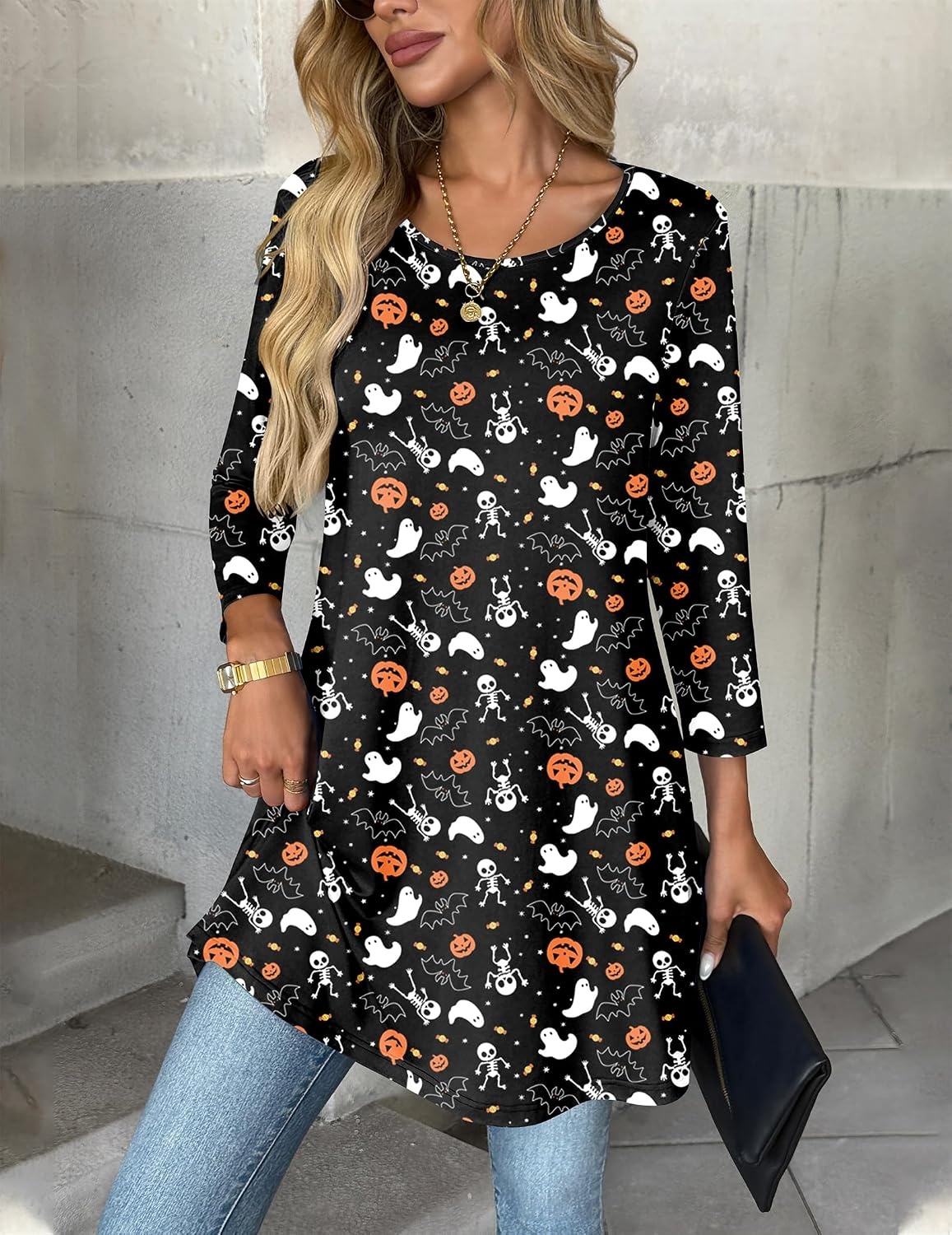 image:imageZeagoo Women Tops 34 Sleeve Dressy Casual Plus Size Tunics Loose BlousesBlack Ghost