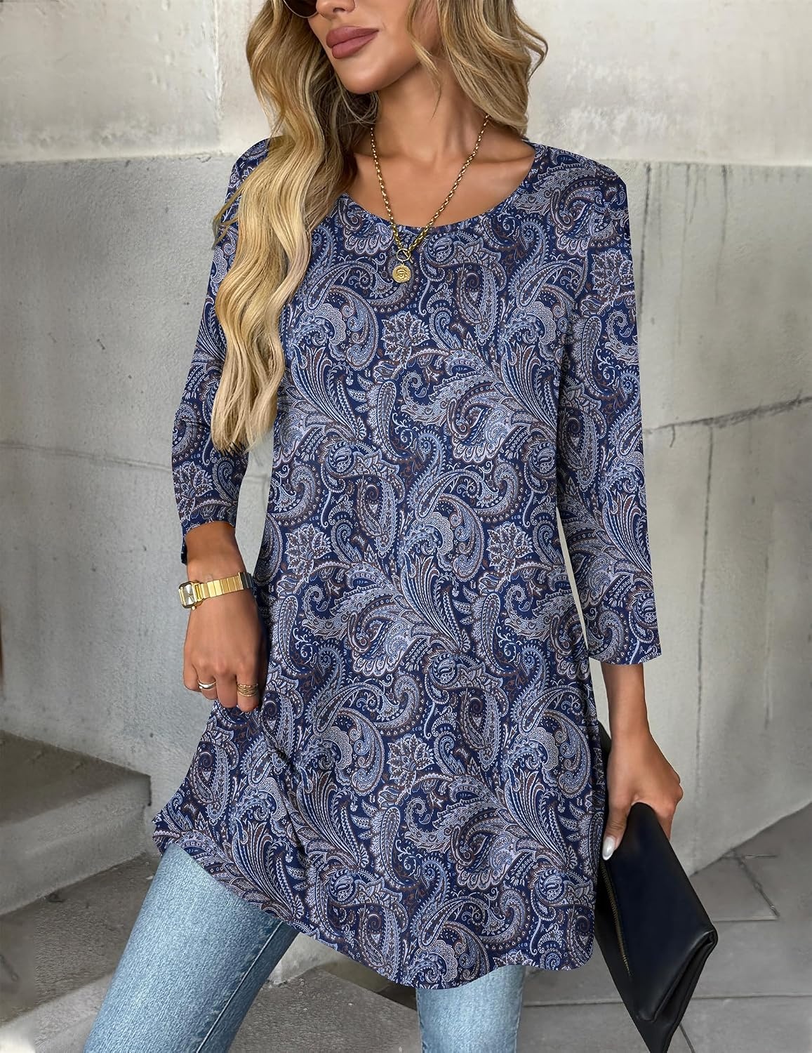 image:imageZeagoo Women Tops 34 Sleeve Dressy Casual Plus Size Tunics Loose BlousesBohemiamz473