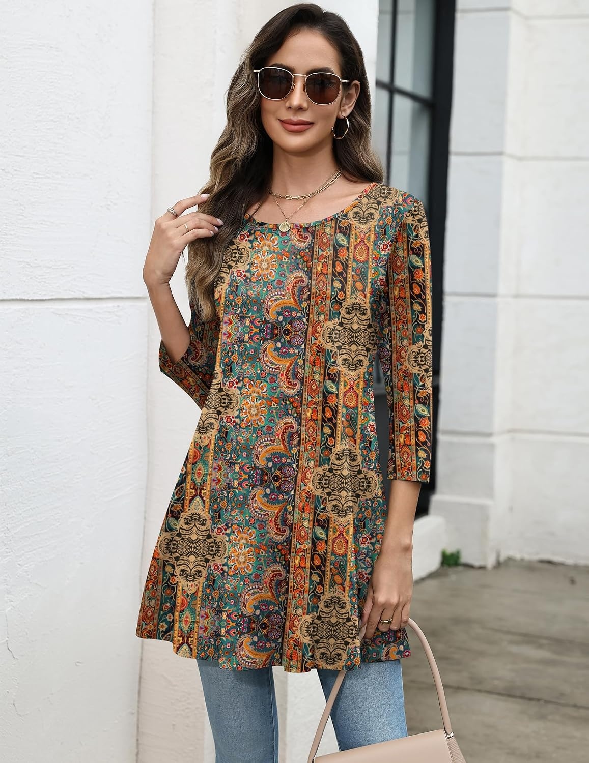 image:imageZeagoo Women Tops 34 Sleeve Dressy Casual Plus Size Tunics Loose BlousesBohemiamz721