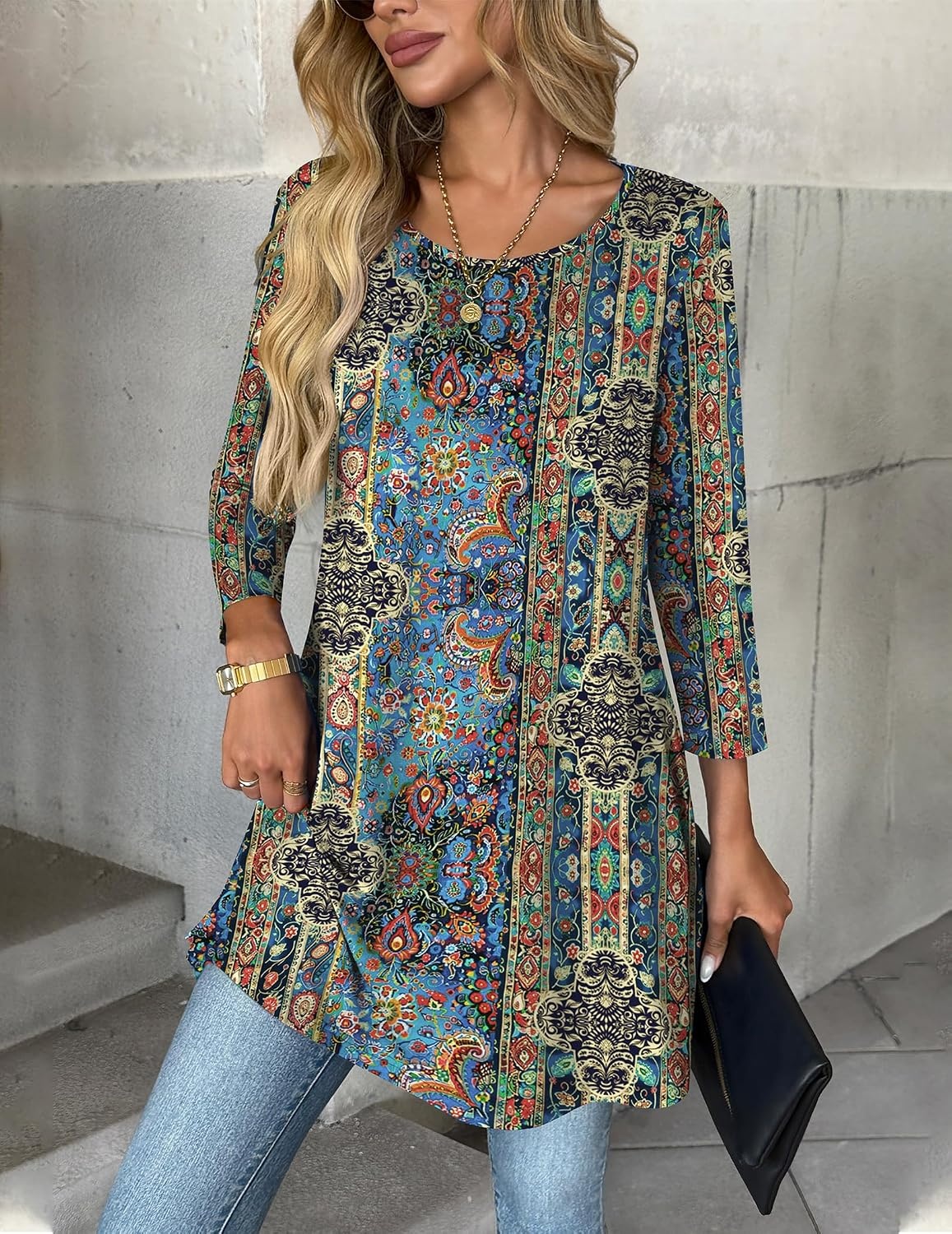 image:imageZeagoo Women Tops 34 Sleeve Dressy Casual Plus Size Tunics Loose BlousesBohemiamz779