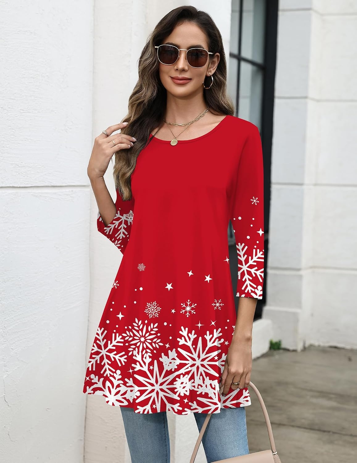 image:imageZeagoo Women Tops 34 Sleeve Dressy Casual Plus Size Tunics Loose BlousesChristmas Redsd507