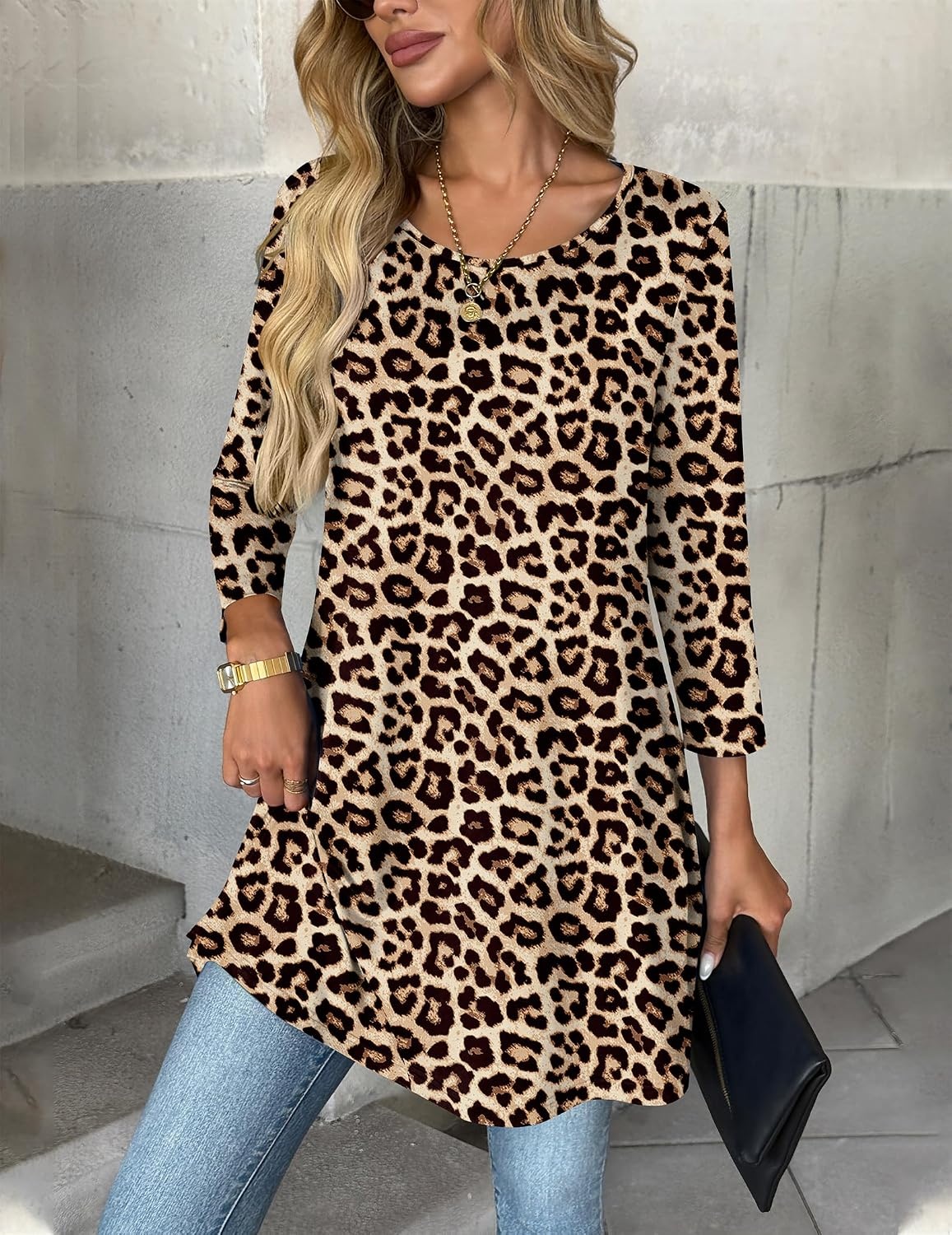 image:imageZeagoo Women Tops 34 Sleeve Dressy Casual Plus Size Tunics Loose BlousesLeopard Printpa222