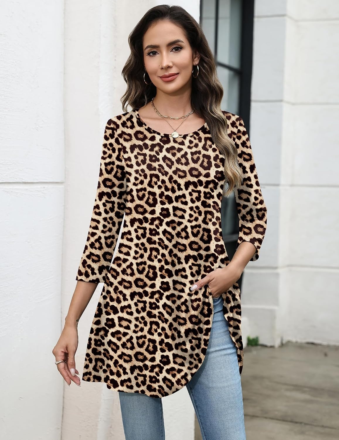 image:imageZeagoo Women Tops 34 Sleeve Dressy Casual Plus Size Tunics Loose BlousesLeopard Printpa222