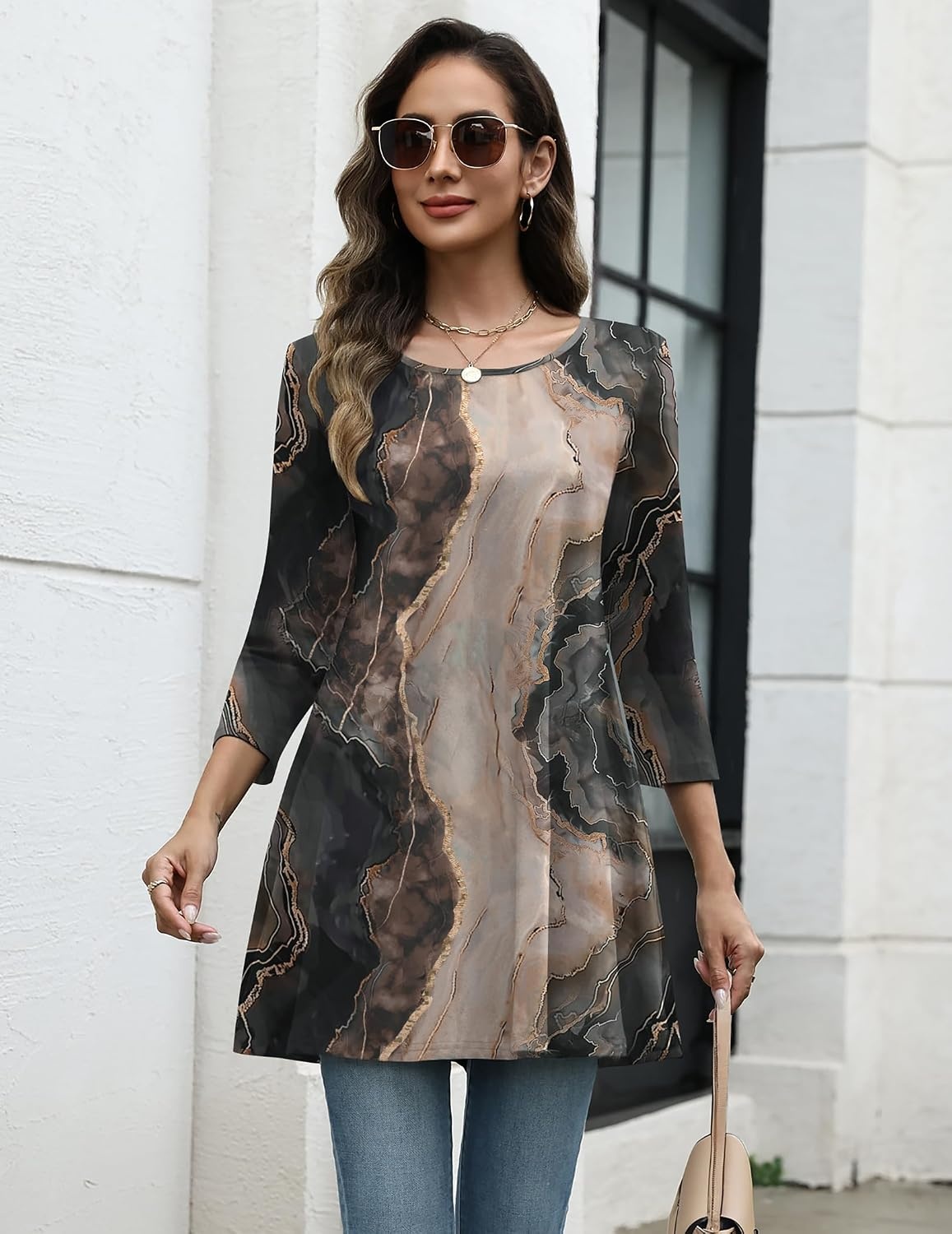 image:imageZeagoo Women Tops 34 Sleeve Dressy Casual Plus Size Tunics Loose BlousesMulticolorcx278