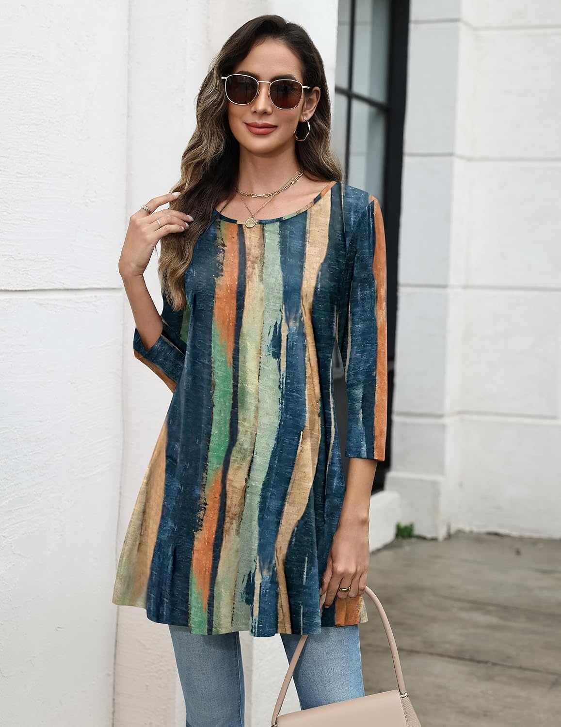 image:imageZeagoo Women Tops 34 Sleeve Dressy Casual Plus Size Tunics Loose BlousesMulticolorcx289