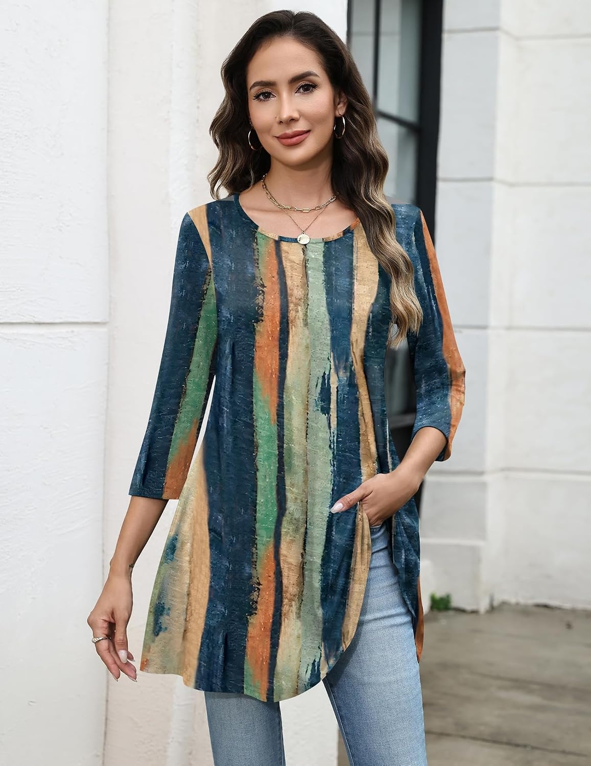 image:imageZeagoo Women Tops 34 Sleeve Dressy Casual Plus Size Tunics Loose BlousesMulticolorcx289