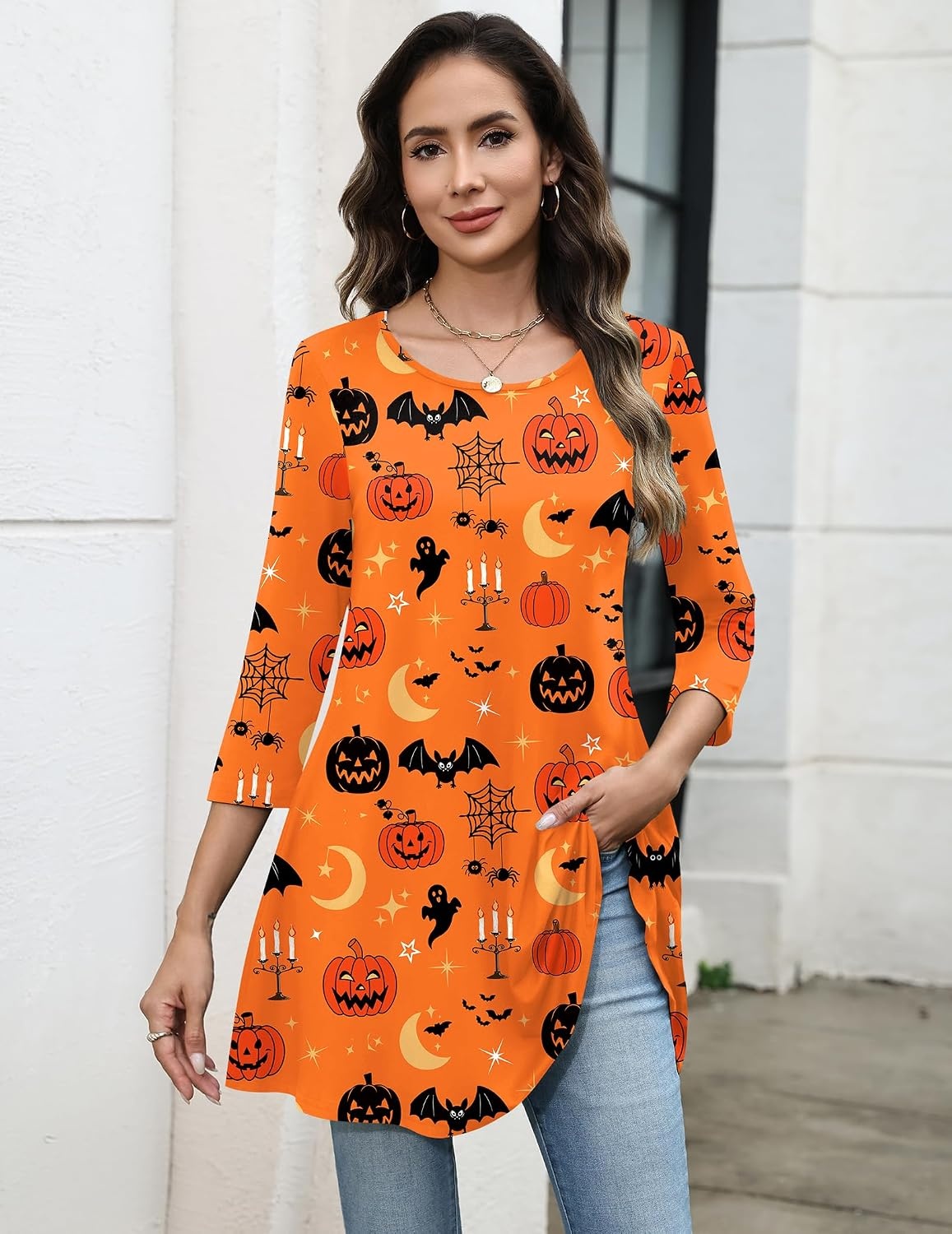 image:imageZeagoo Women Tops 34 Sleeve Dressy Casual Plus Size Tunics Loose BlousesOrange Cucurbitws85
