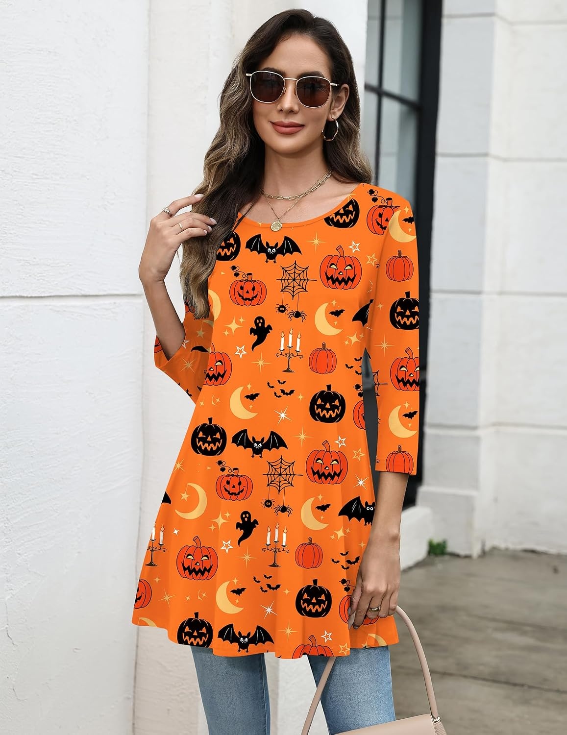 image:imageZeagoo Women Tops 34 Sleeve Dressy Casual Plus Size Tunics Loose BlousesOrange Cucurbitws85