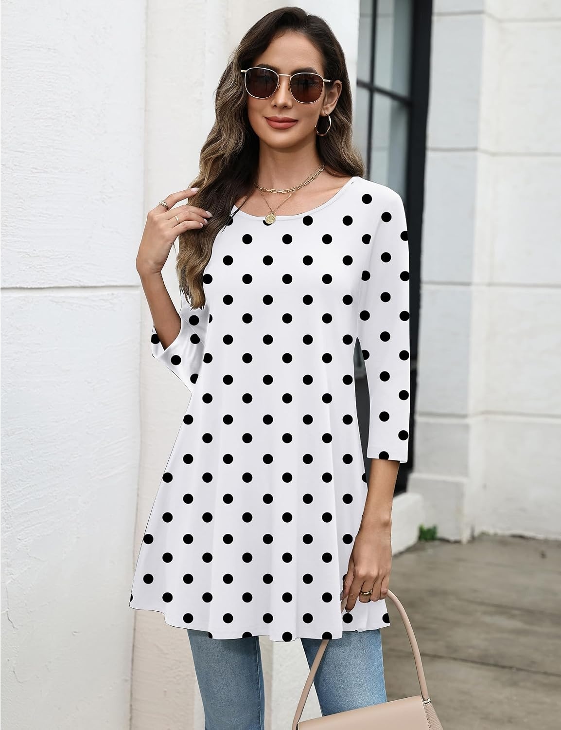 image:imageZeagoo Women Tops 34 Sleeve Dressy Casual Plus Size Tunics Loose BlousesPolka Dotsjh592