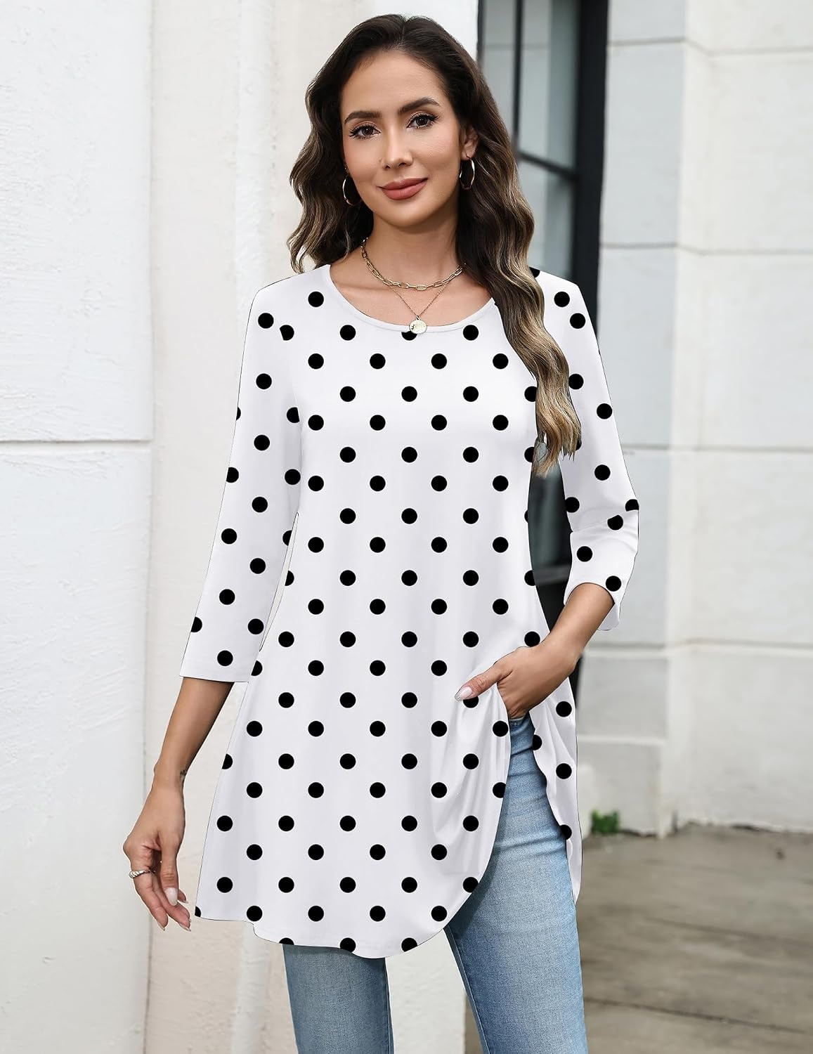 image:imageZeagoo Women Tops 34 Sleeve Dressy Casual Plus Size Tunics Loose BlousesPolka Dotsjh592