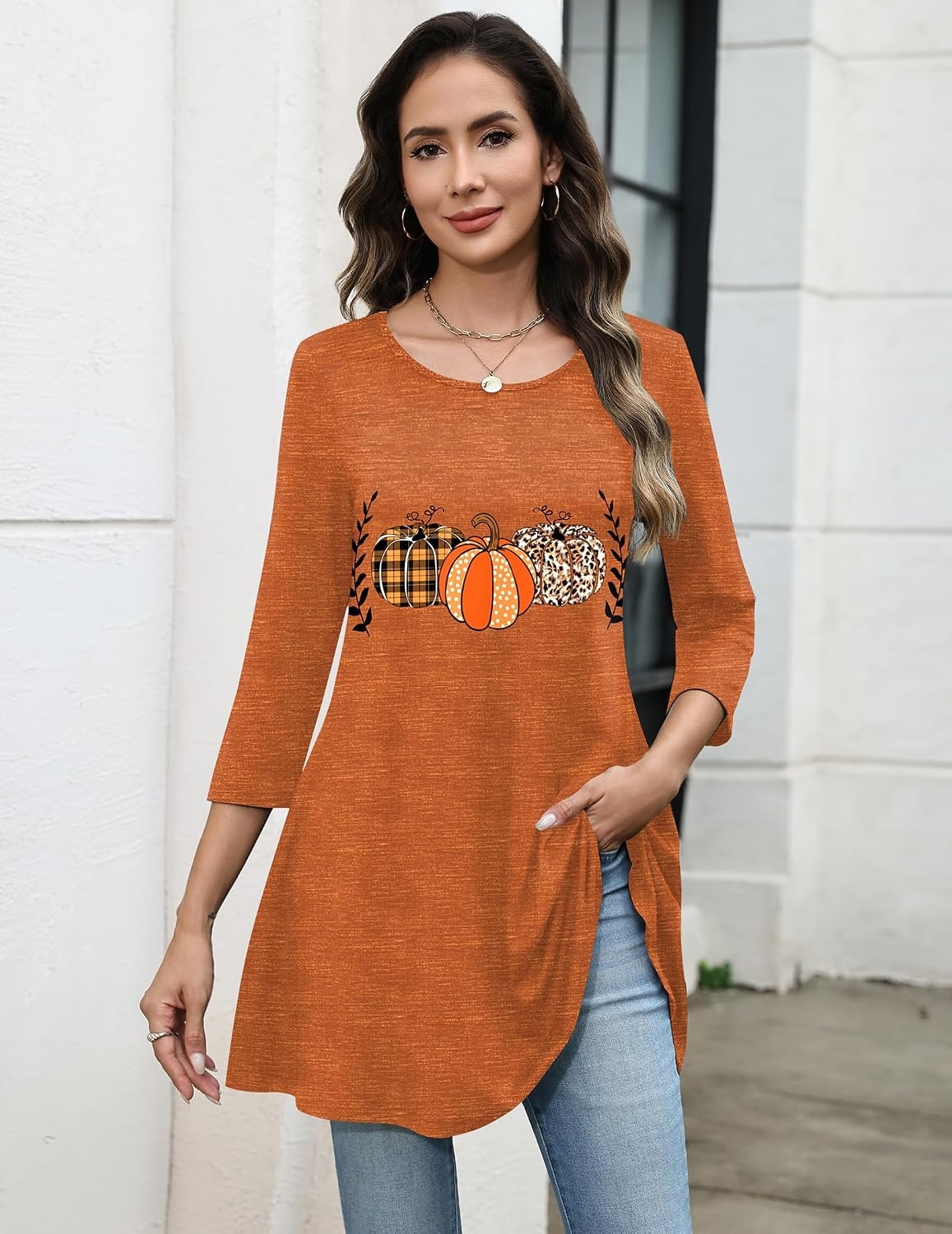 image:imageZeagoo Women Tops 34 Sleeve Dressy Casual Plus Size Tunics Loose BlousesPumpkinws86