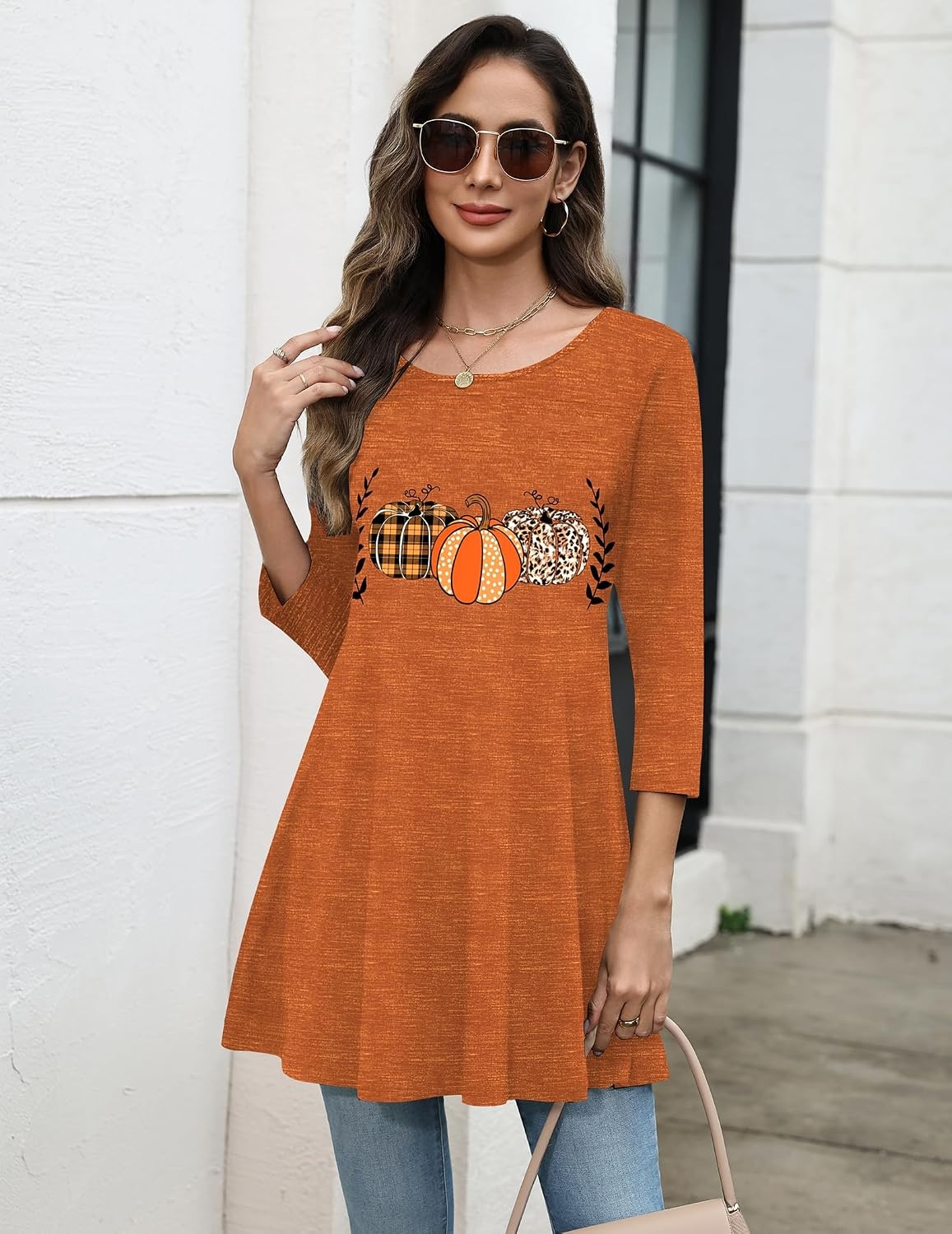 image:imageZeagoo Women Tops 34 Sleeve Dressy Casual Plus Size Tunics Loose BlousesPumpkinws86
