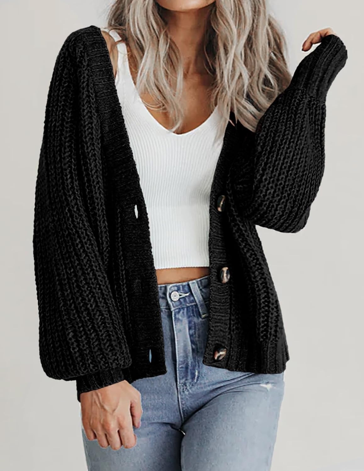 image:imageZeagoo Womens 2026 Fall Chunky Knit Cardigans Long Sleeve SweatersAblack
