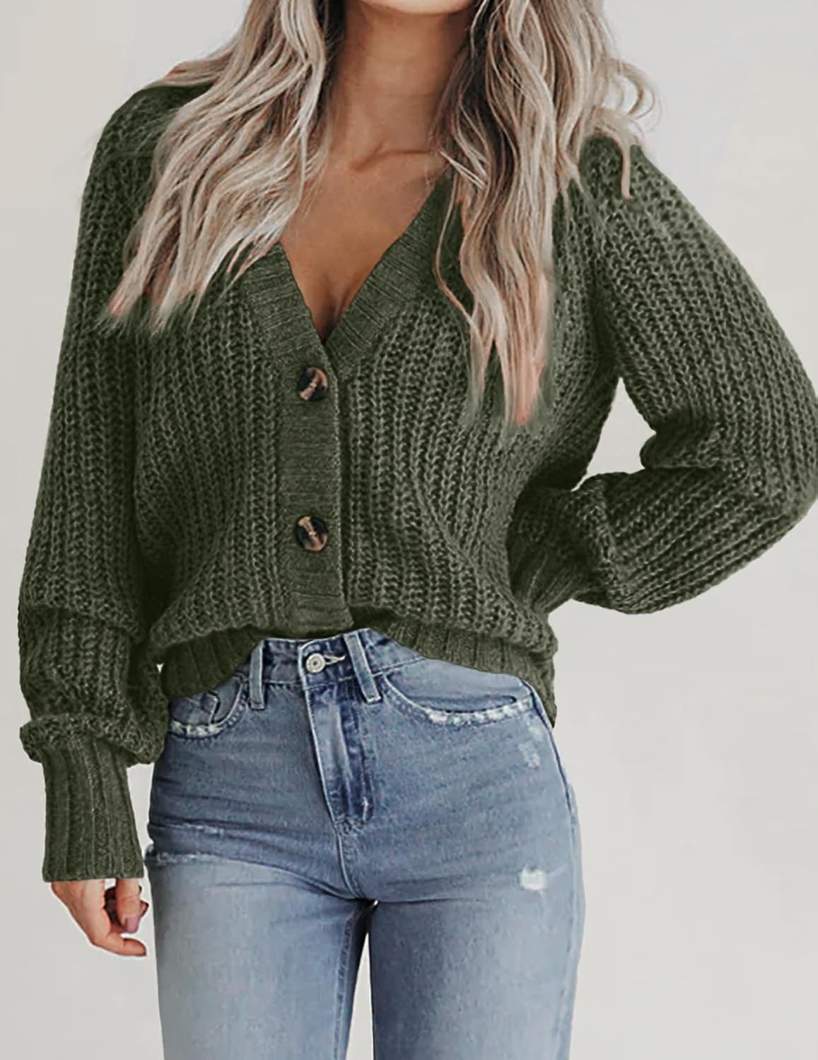 image:imageZeagoo Womens 2026 Fall Chunky Knit Cardigans Long Sleeve SweatersArmy Green