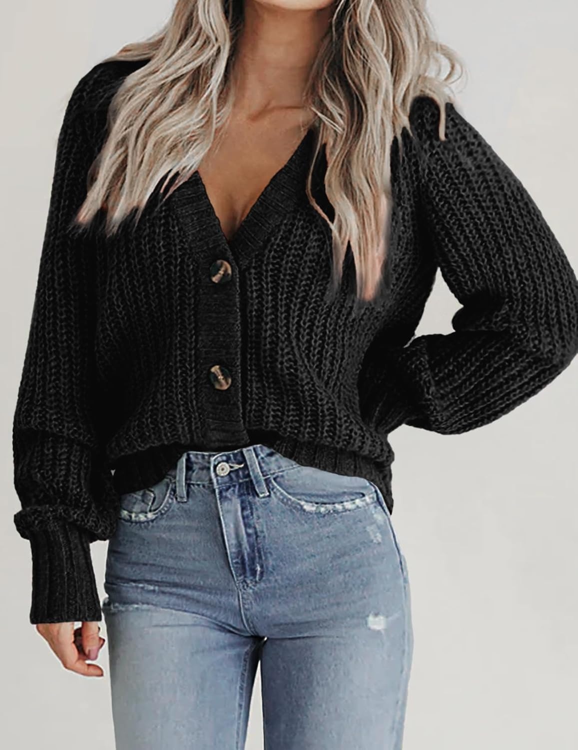 image:imageZeagoo Womens 2026 Fall Chunky Knit Cardigans Long Sleeve SweatersBlack