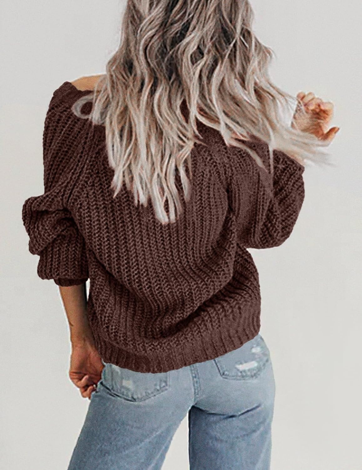 image:imageZeagoo Womens 2026 Fall Chunky Knit Cardigans Long Sleeve SweatersBrown