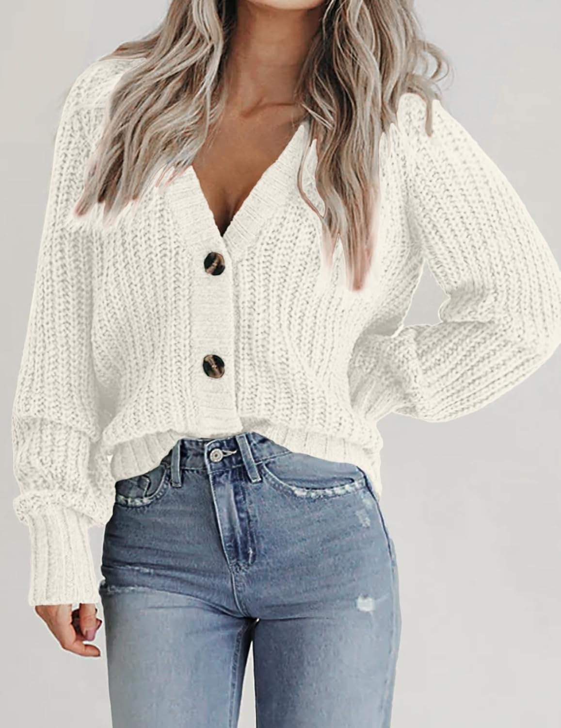 image:imageZeagoo Womens 2026 Fall Chunky Knit Cardigans Long Sleeve SweatersBwhite