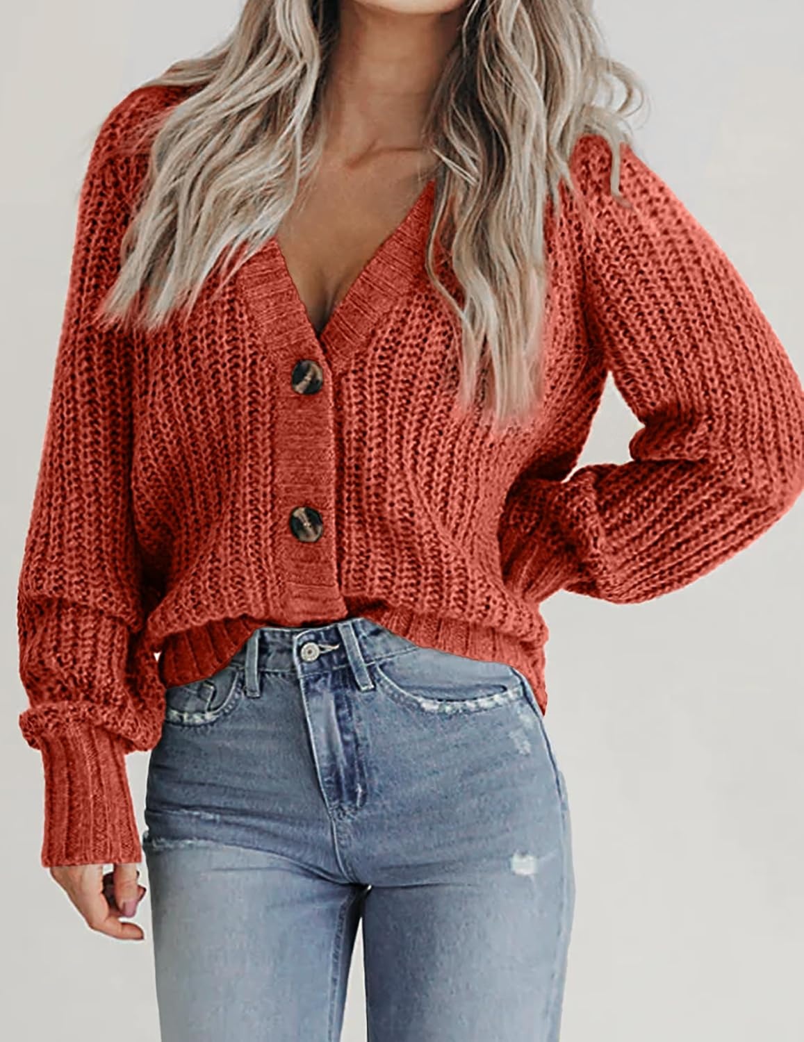 image:imageZeagoo Womens 2026 Fall Chunky Knit Cardigans Long Sleeve SweatersCaramel1