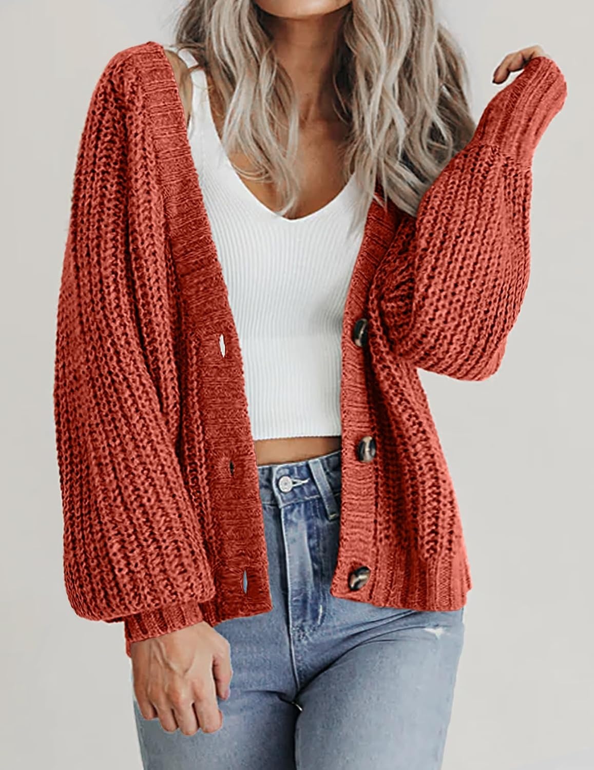 image:imageZeagoo Womens 2026 Fall Chunky Knit Cardigans Long Sleeve SweatersCaramel1