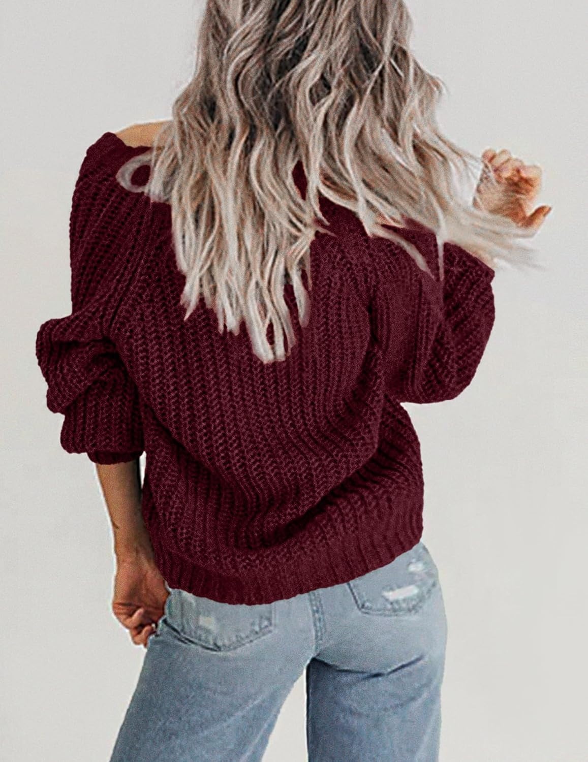 image:imageZeagoo Womens 2026 Fall Chunky Knit Cardigans Long Sleeve SweatersCwine Red