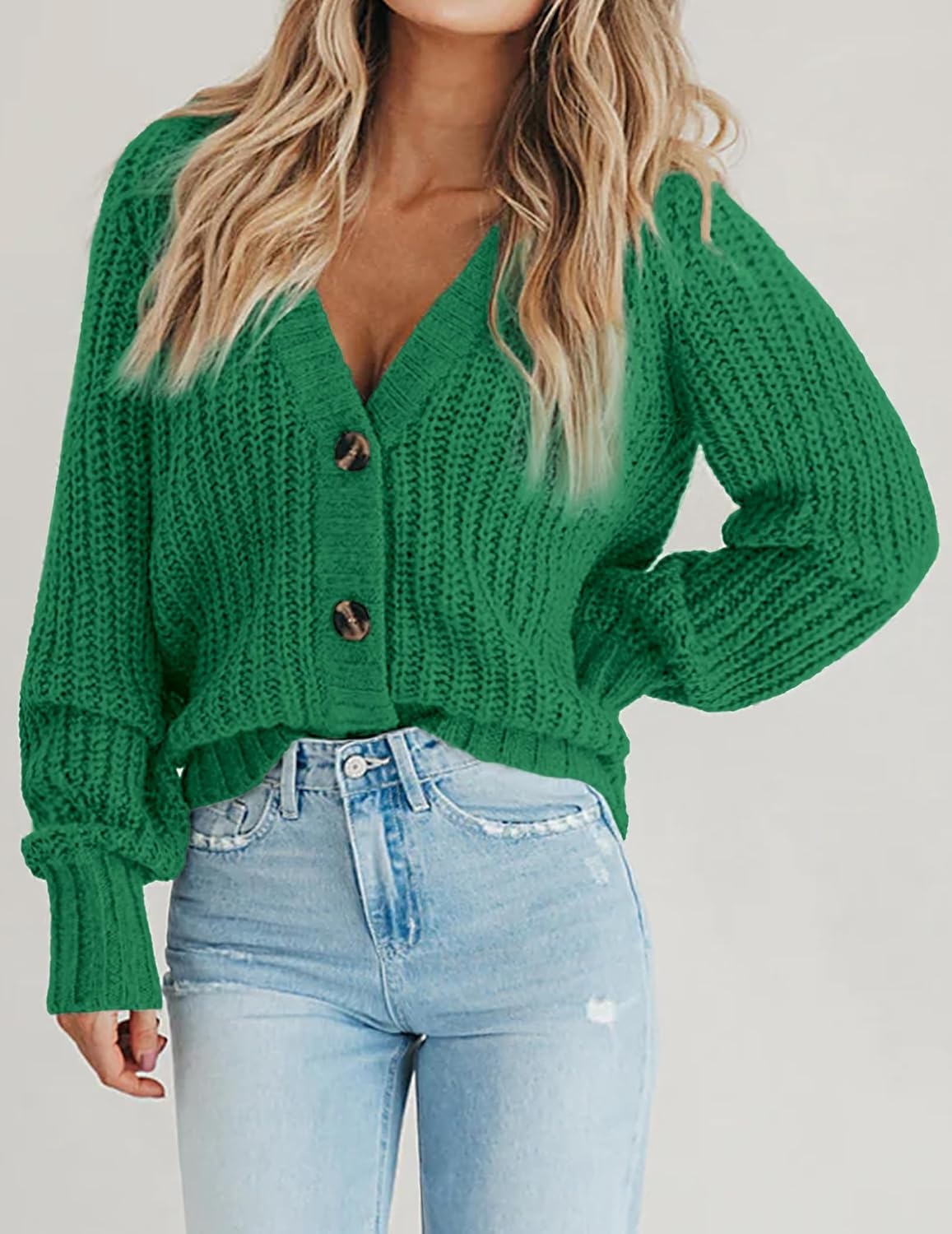 image:imageZeagoo Womens 2026 Fall Chunky Knit Cardigans Long Sleeve SweatersGreen