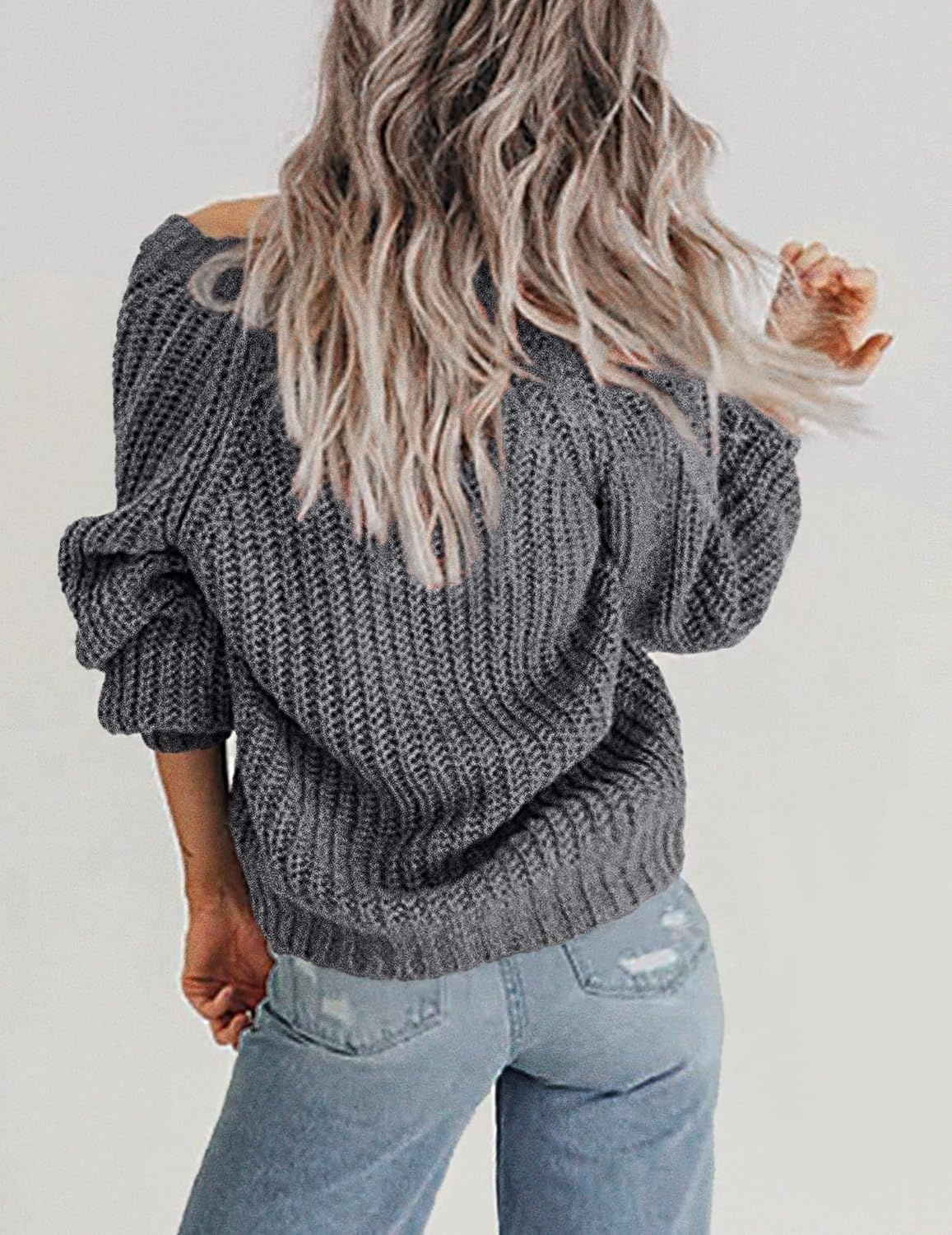 image:imageZeagoo Womens 2026 Fall Chunky Knit Cardigans Long Sleeve SweatersGrey