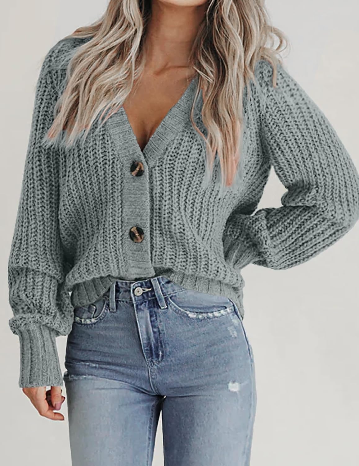 image:imageZeagoo Womens 2026 Fall Chunky Knit Cardigans Long Sleeve SweatersLight Green