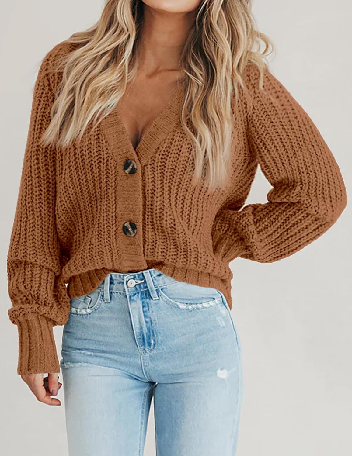 image:imageZeagoo Womens 2026 Fall Chunky Knit Cardigans Long Sleeve SweatersLight Orange