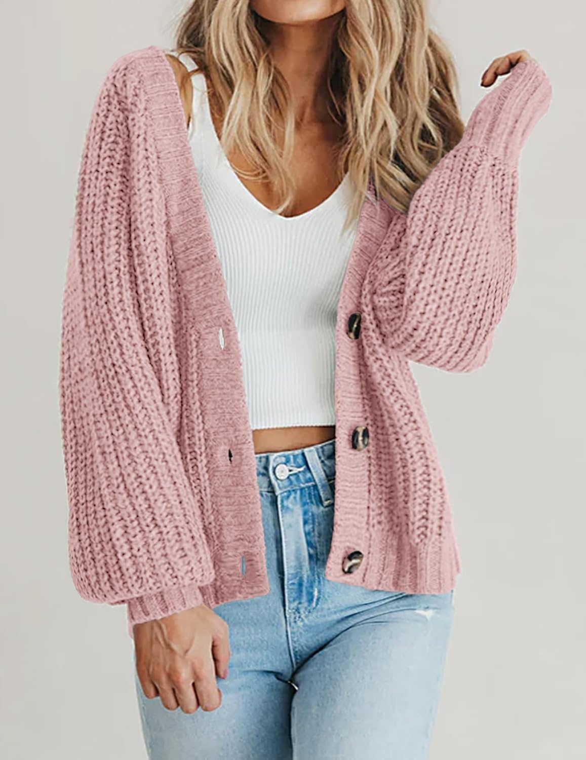 image:imageZeagoo Womens 2026 Fall Chunky Knit Cardigans Long Sleeve SweatersMauve Pink