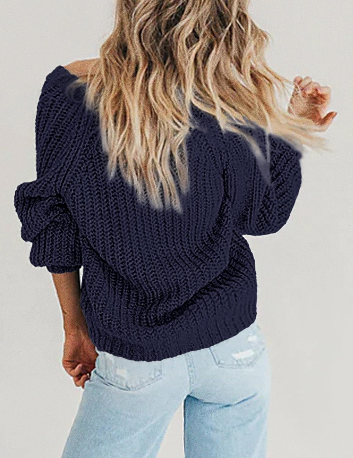 image:imageZeagoo Womens 2026 Fall Chunky Knit Cardigans Long Sleeve SweatersNavy Blue