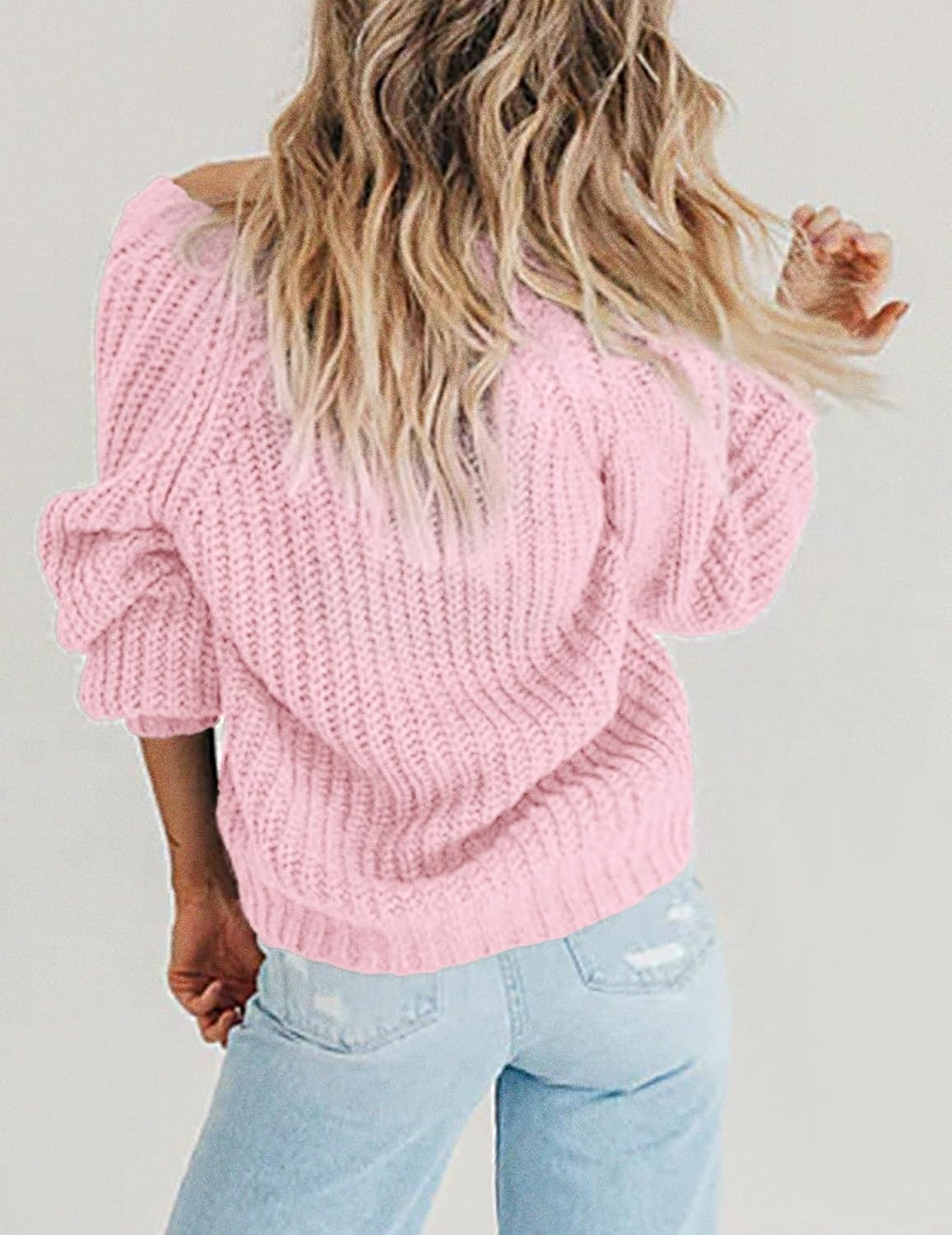 image:imageZeagoo Womens 2026 Fall Chunky Knit Cardigans Long Sleeve SweatersPink