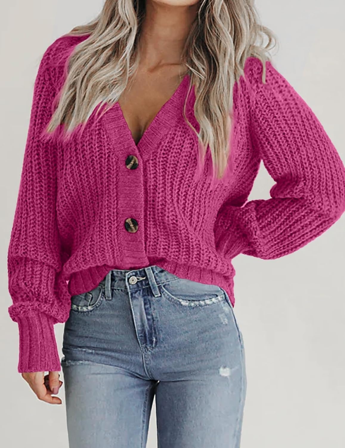 image:imageZeagoo Womens 2026 Fall Chunky Knit Cardigans Long Sleeve SweatersRose1