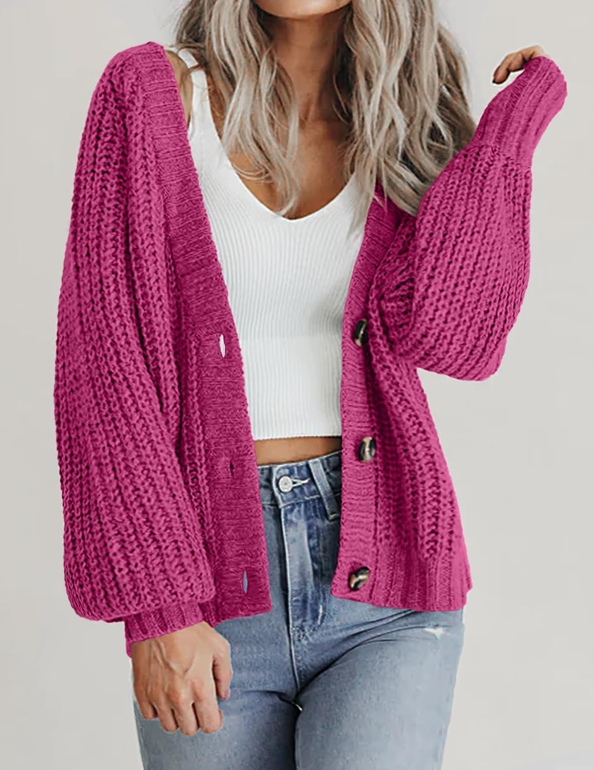image:imageZeagoo Womens 2026 Fall Chunky Knit Cardigans Long Sleeve SweatersRose1