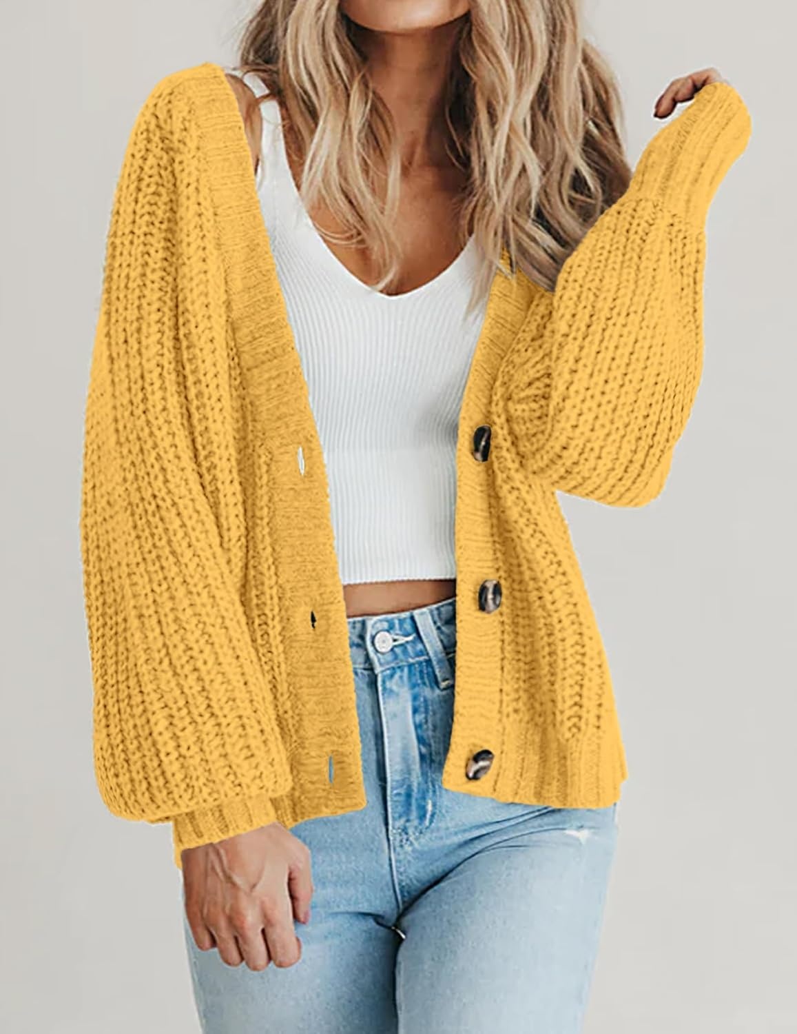 image:imageZeagoo Womens 2026 Fall Chunky Knit Cardigans Long Sleeve SweatersYellow