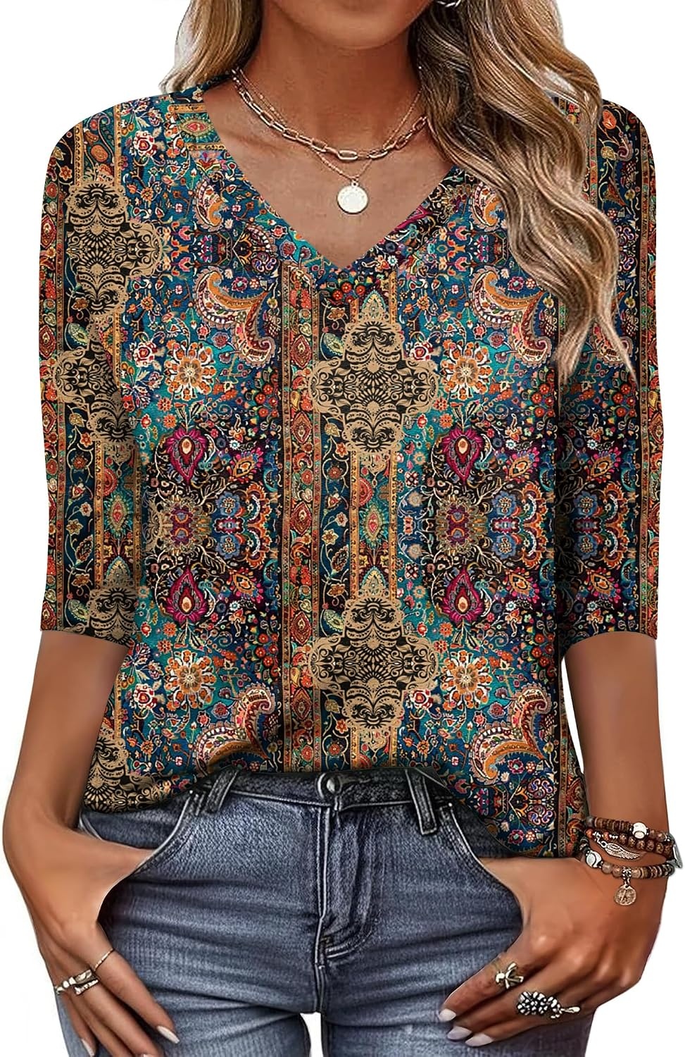 image:imageZeagoo Womens Blouse Casual 34 Length Sleeve V Neck Basic TShirtsMz721