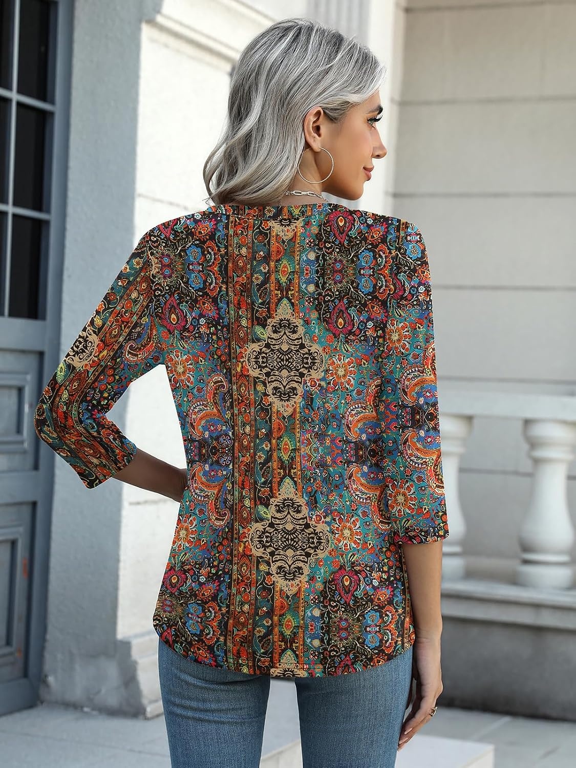 image:imageZeagoo Womens Blouse Casual 34 Length Sleeve V Neck Basic TShirtsMz721