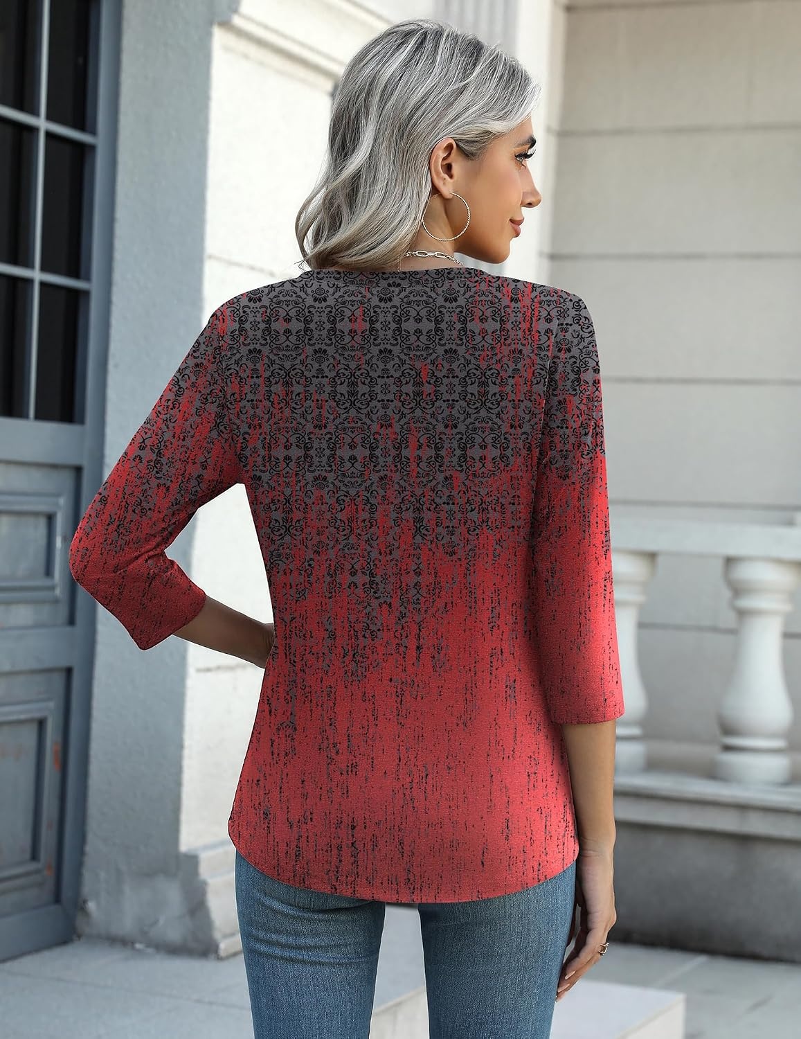 image:imageZeagoo Womens Casual 34 Sleeve TShirts Round Neck Tunic Tops Work BlouseBlack Redmz838