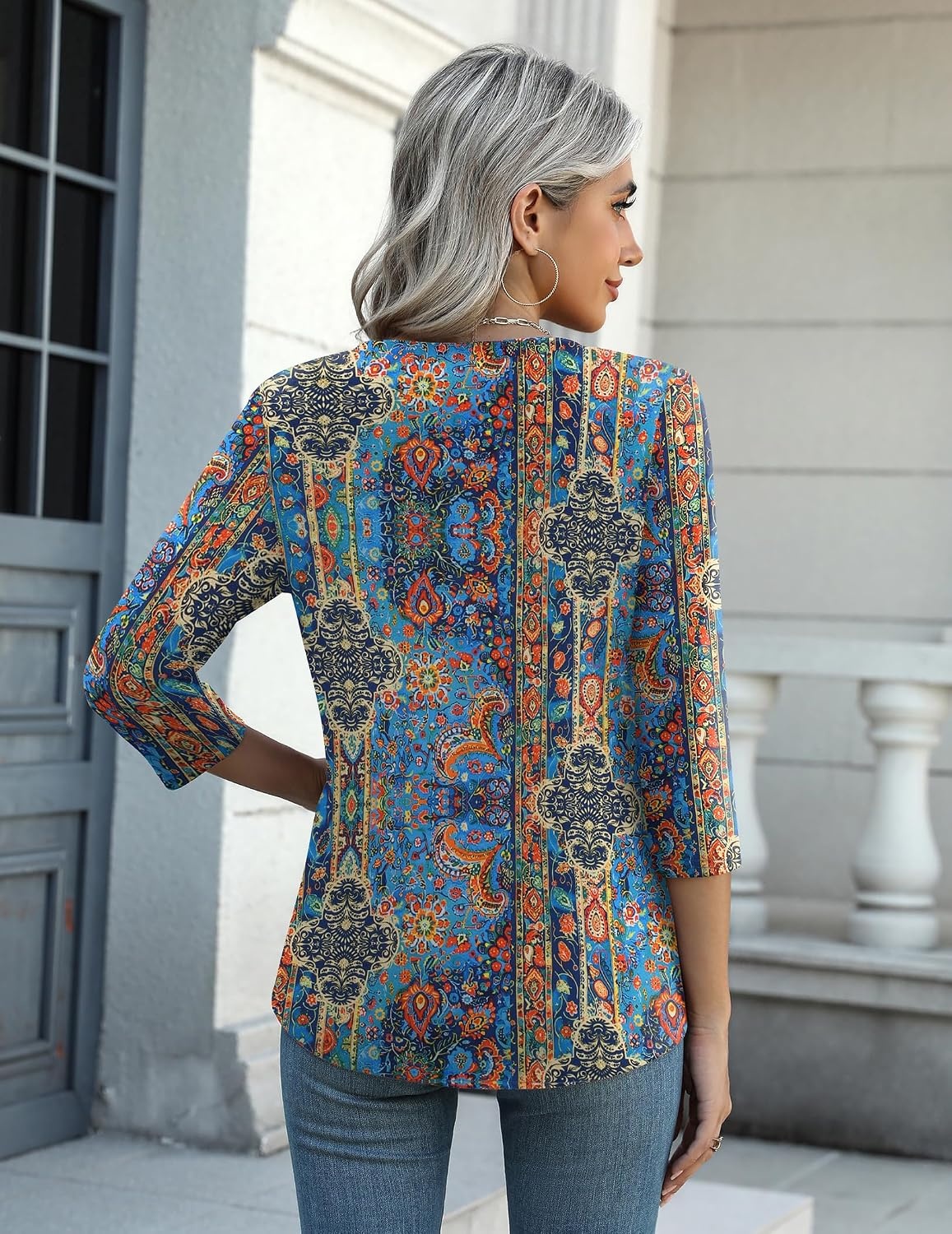 image:imageZeagoo Womens Casual 34 Sleeve TShirts Round Neck Tunic Tops Work BlouseBohemiamz779